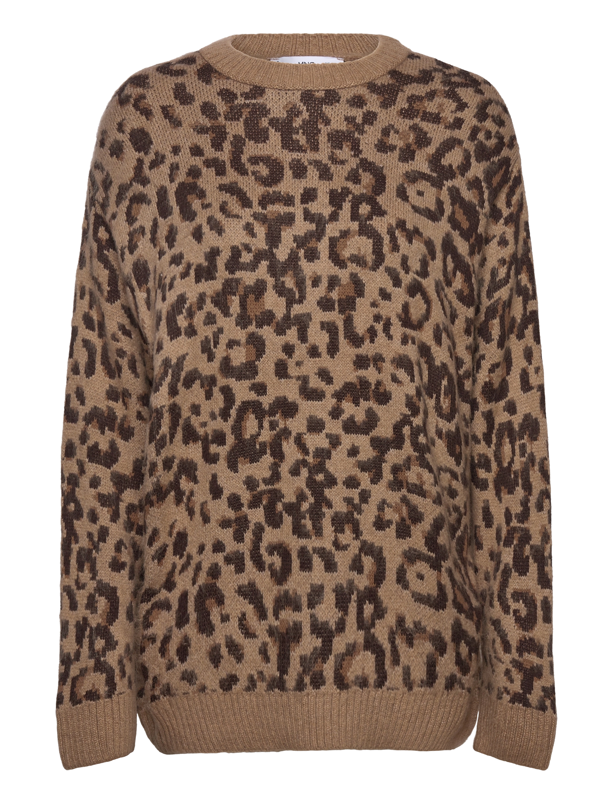 Leopard-print sweater with contrasting trims - BROWN