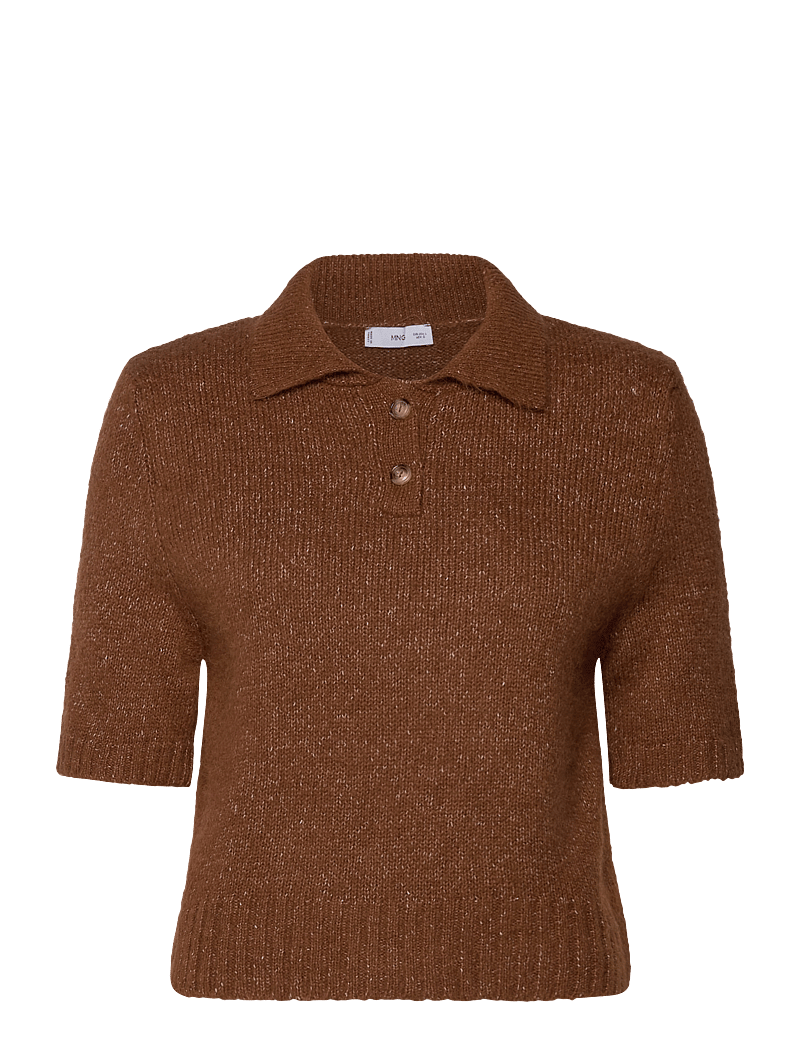 Mango - Knitted polo shirt with ribbed details - pullover - brown - 1