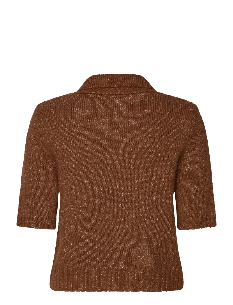 Mango - Knitted polo shirt with ribbed details - pullover - brown - 2