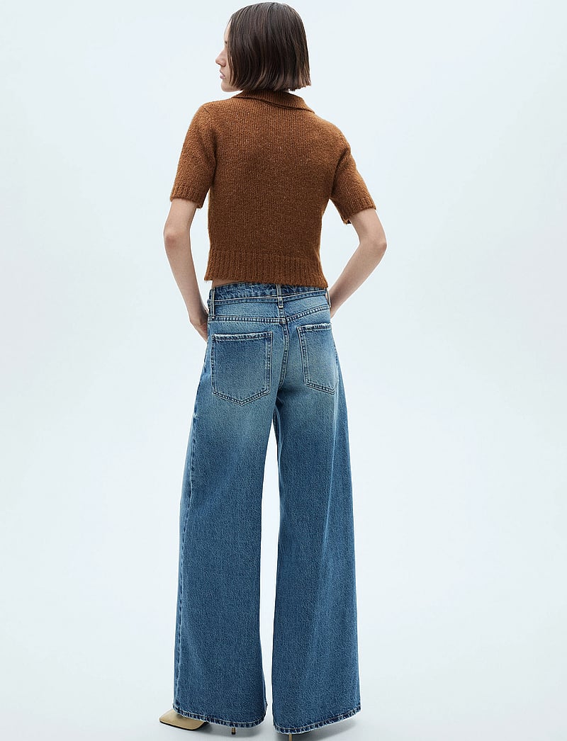 Mango - Knitted polo shirt with ribbed details - pullover - brown - 3