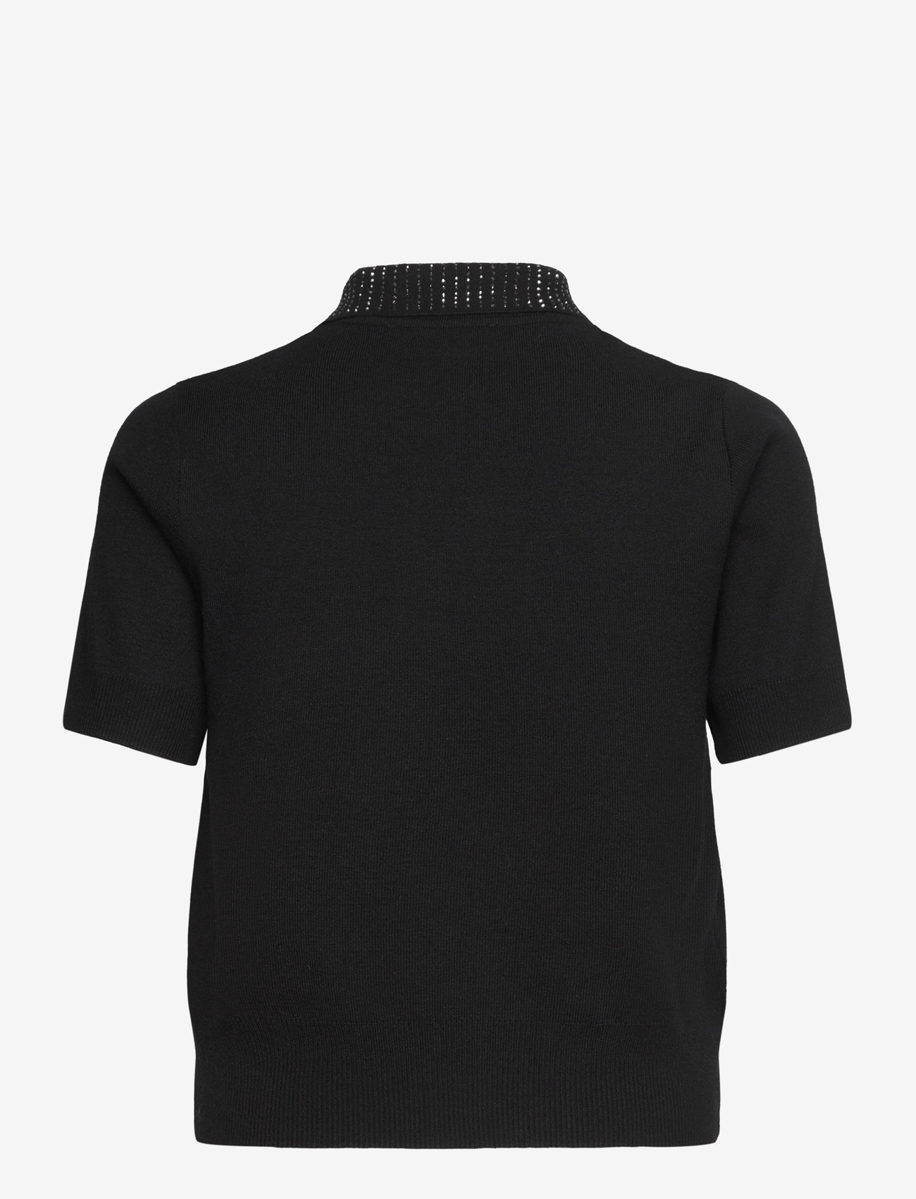 Mango - Knitted polo shirt with rhinestone collar - black - 1