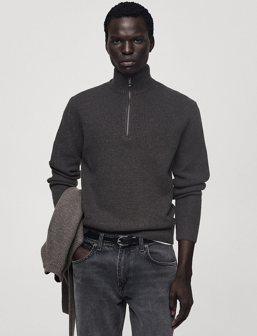 Mango - Knitted sweater with perkins neck - halfzip strik - charcoal - 0