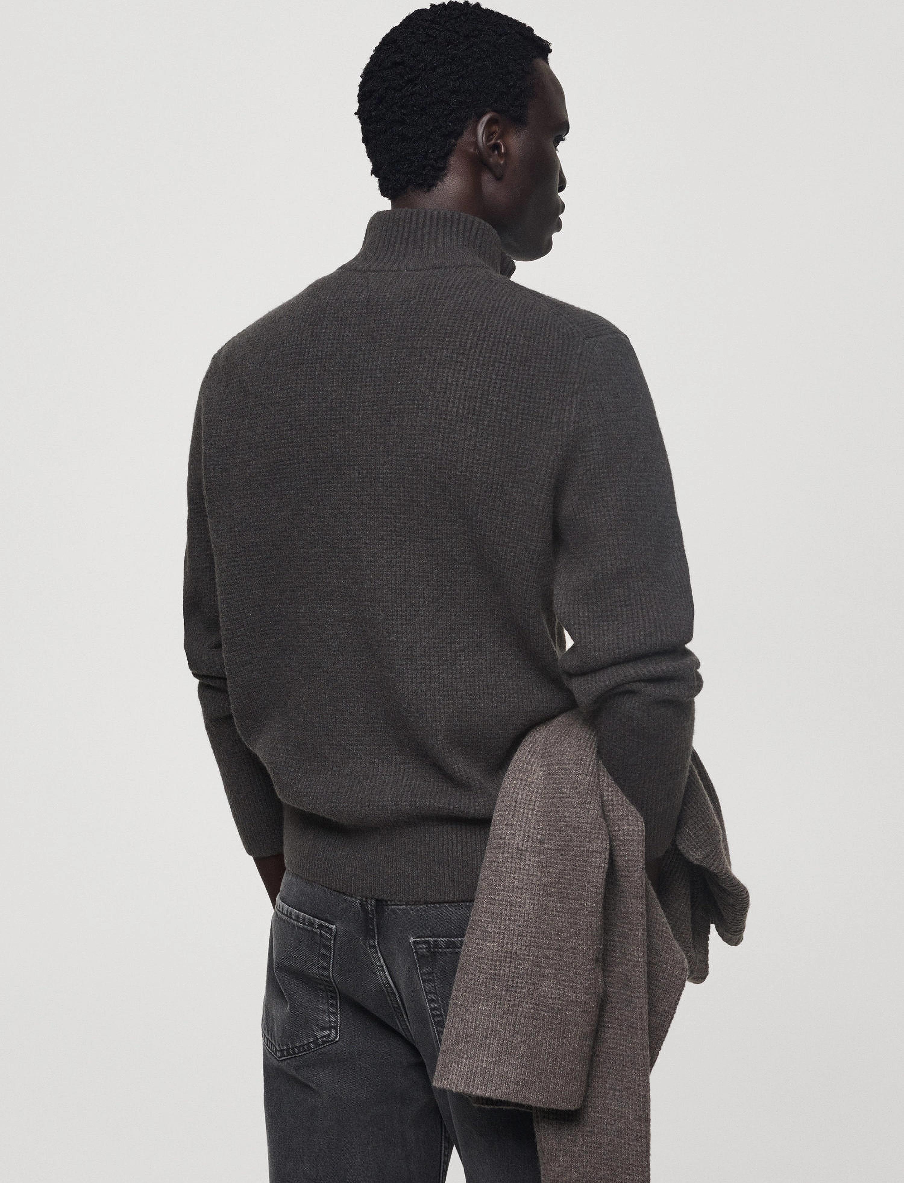 Mango - Knitted sweater with perkins neck - men - charcoal - 3