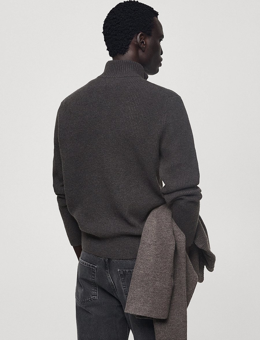 Mango - Knitted sweater with perkins neck - halfzip strik - charcoal - 3