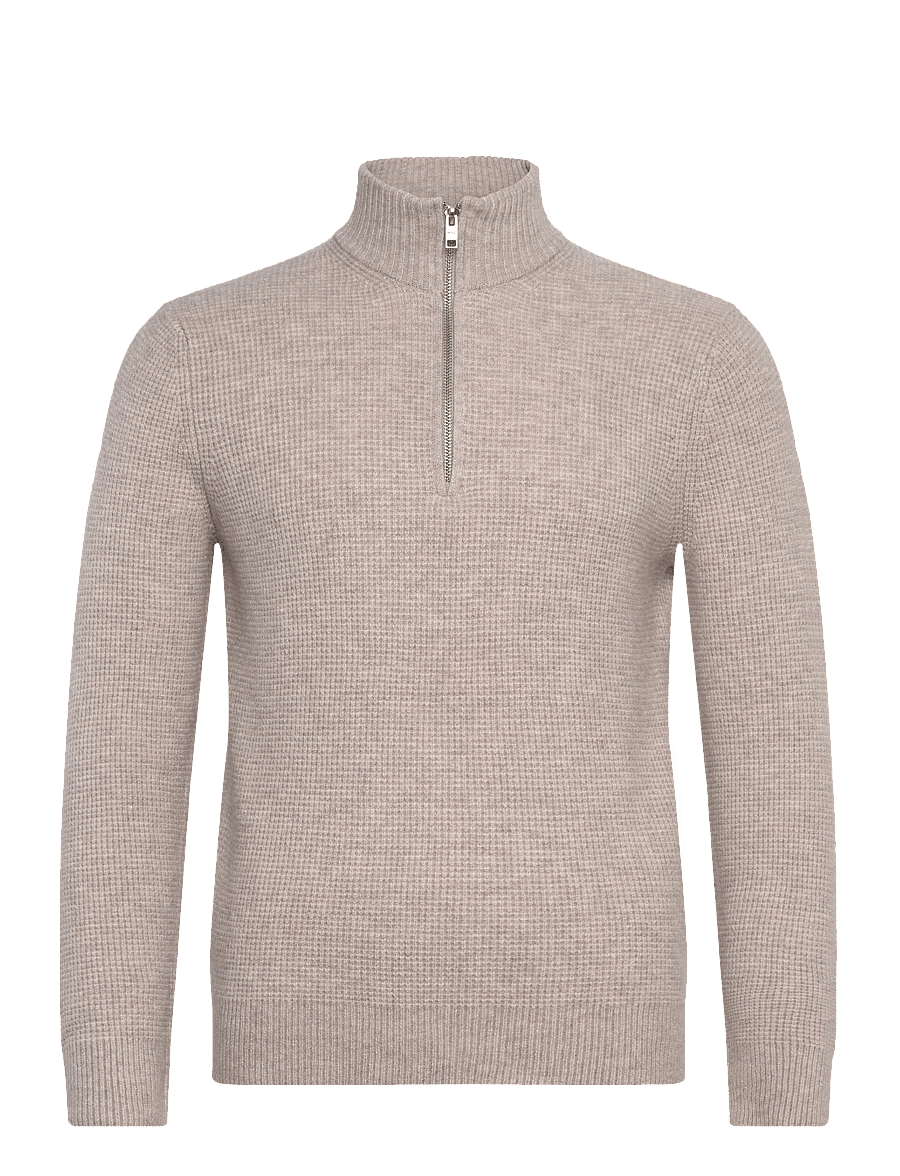 Mango - Knitted sweater with perkins neck - halfzip strik - lt pastel brown - 1