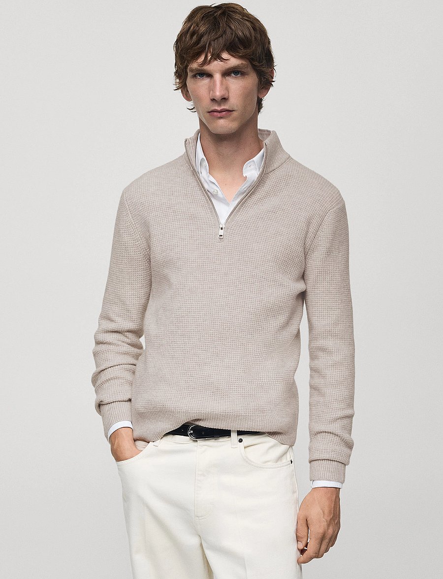 Mango - Knitted sweater with perkins neck - halfzip strik - lt pastel brown - 0
