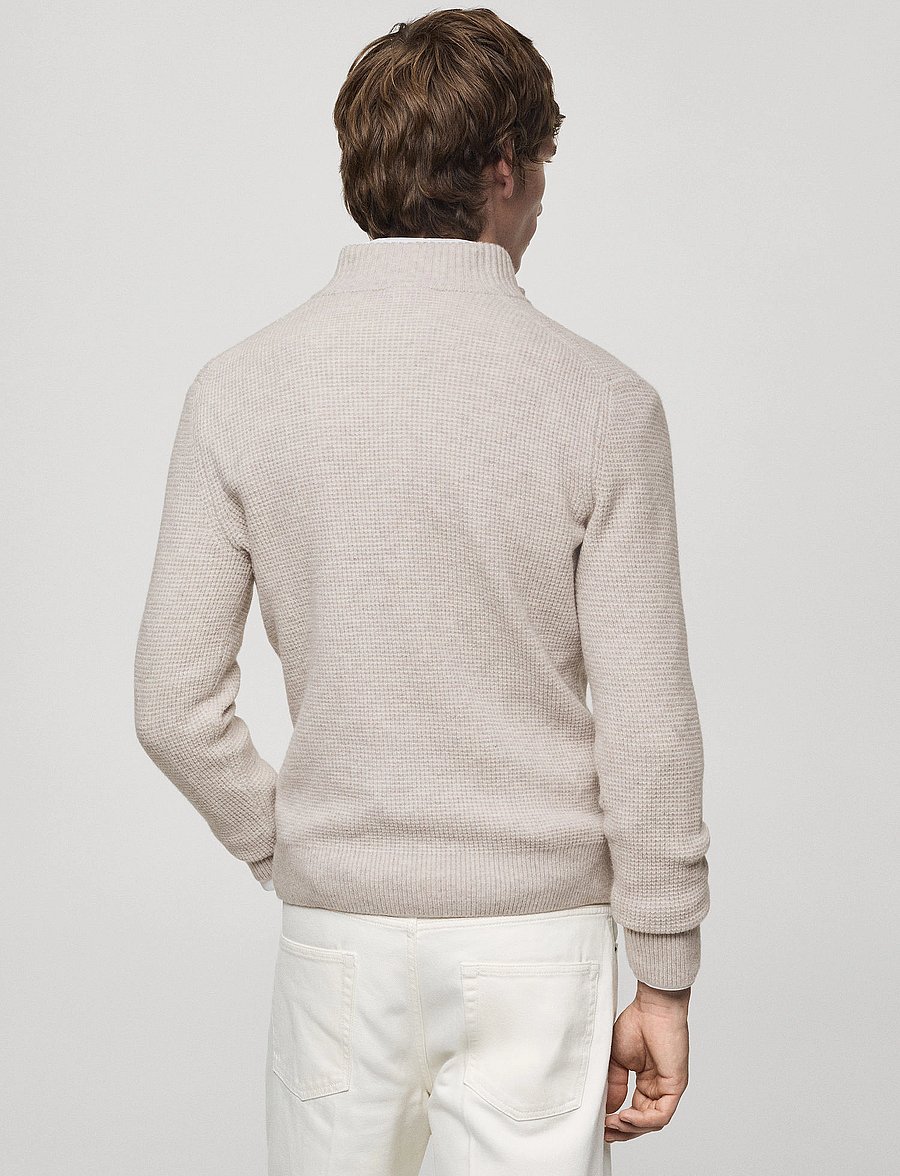 Mango - Knitted sweater with perkins neck - halfzip strik - lt pastel brown - 3