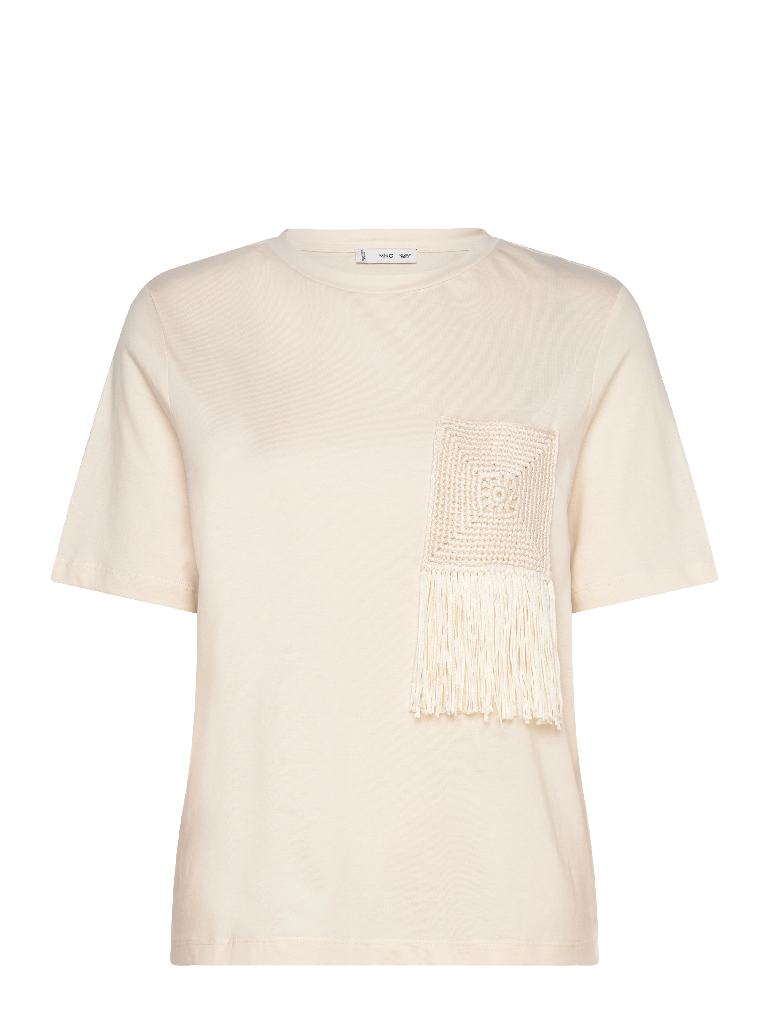 Crochet detail T-shirt - LIGHT BEIGE