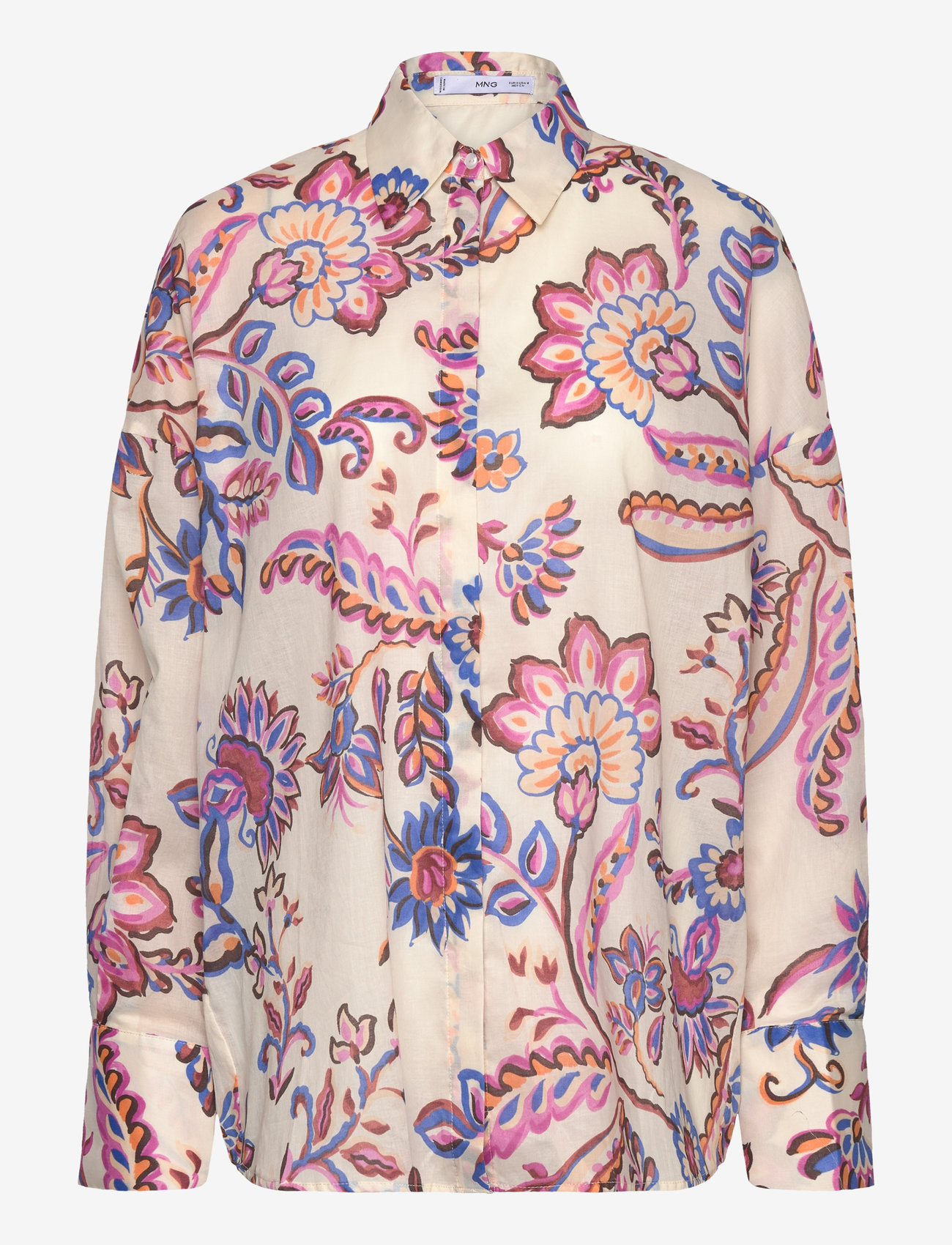 Mango - Flowy floral print shirt - langærmede skjorter - light beige - 0