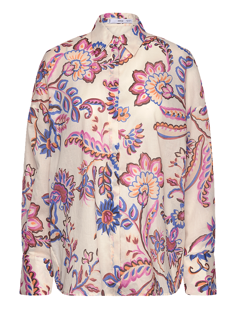 Mango - Flowy floral print shirt - langærmede skjorter - light beige - 0