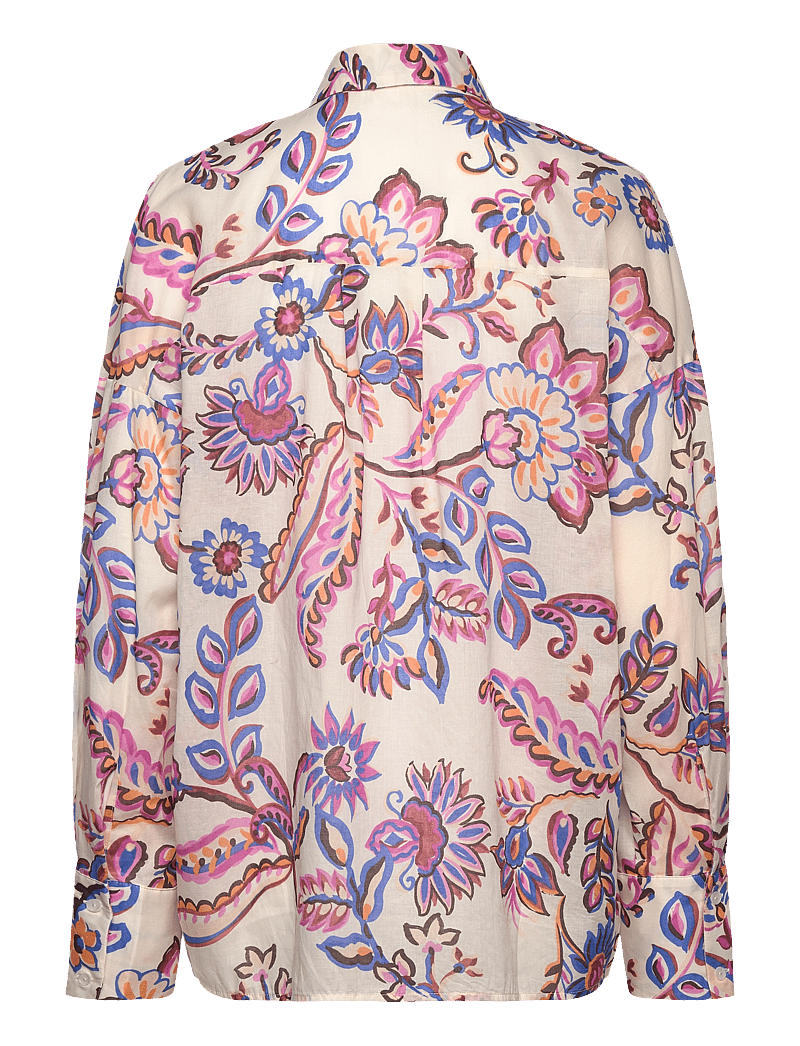 Mango - Flowy floral print shirt - langærmede skjorter - light beige - 1