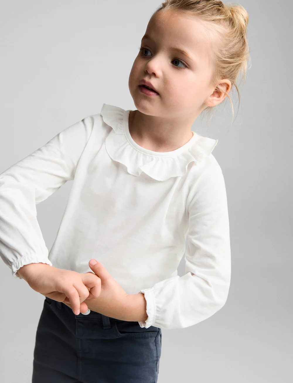 Mango - Ruffled collar t-shirt - langærmede t-shirts - natural white - 0