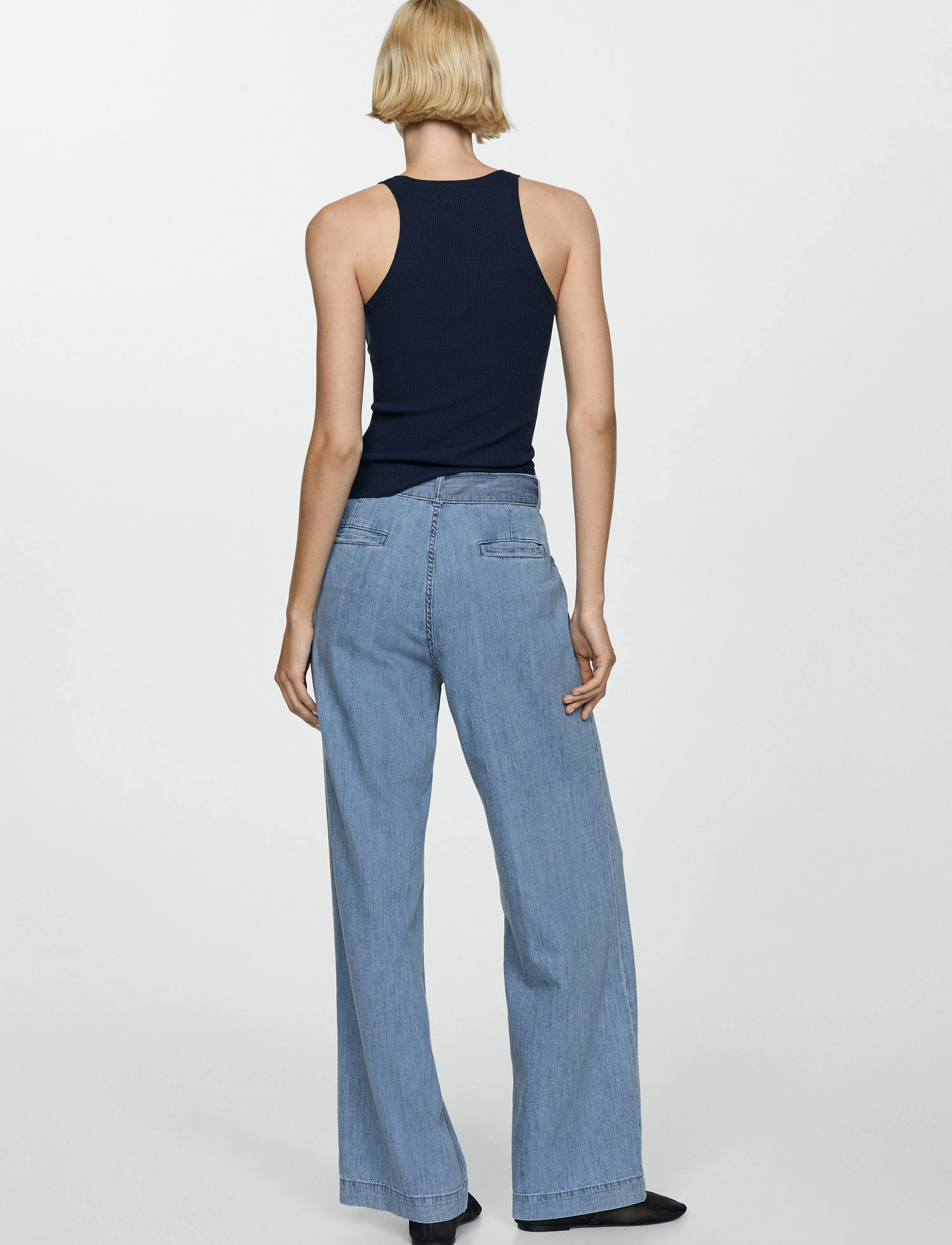 Mango - Flowy wideleg trousers with belt - open blue - 3
