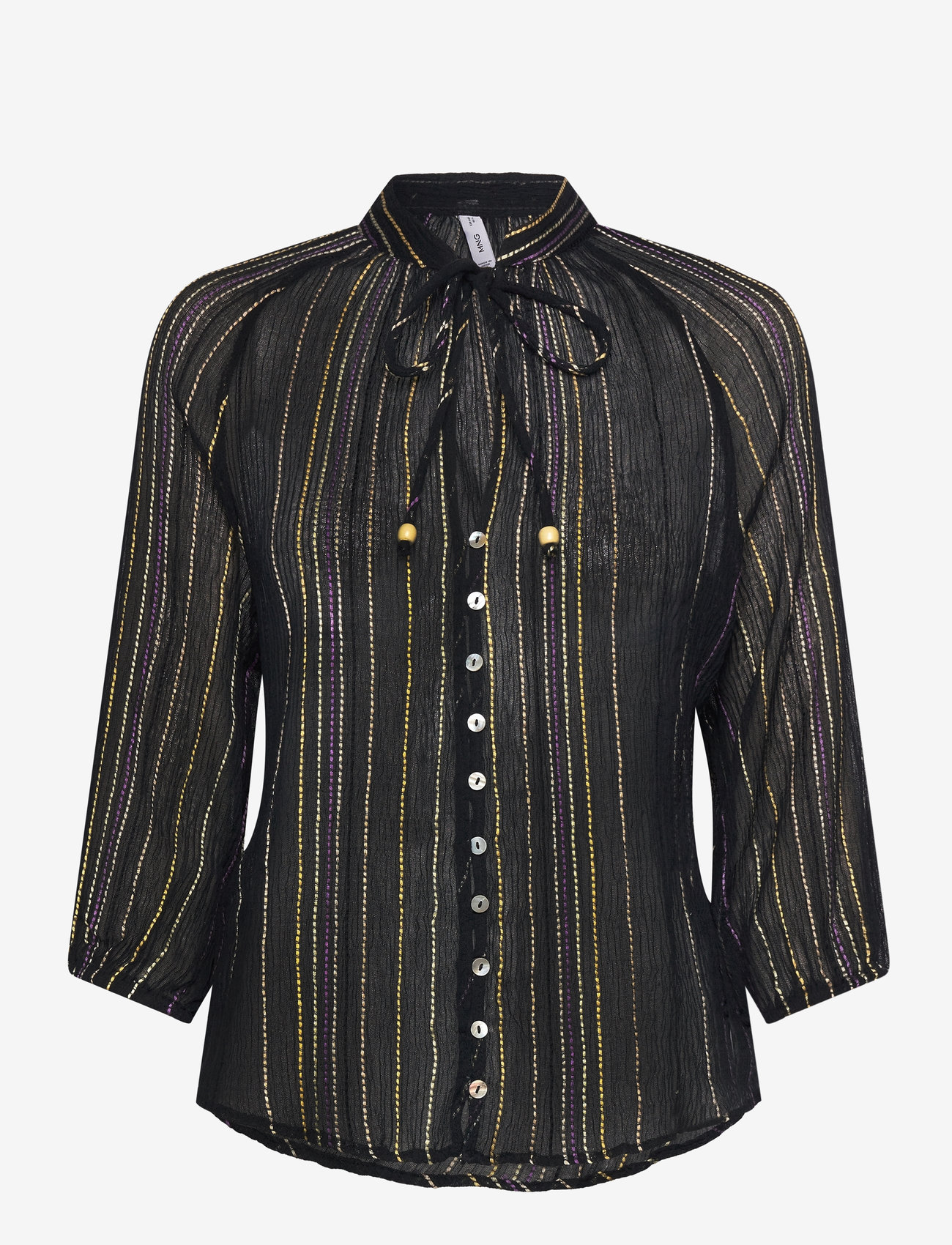 Mango - Striped bow blouse - langärmlige blusen - black - 0