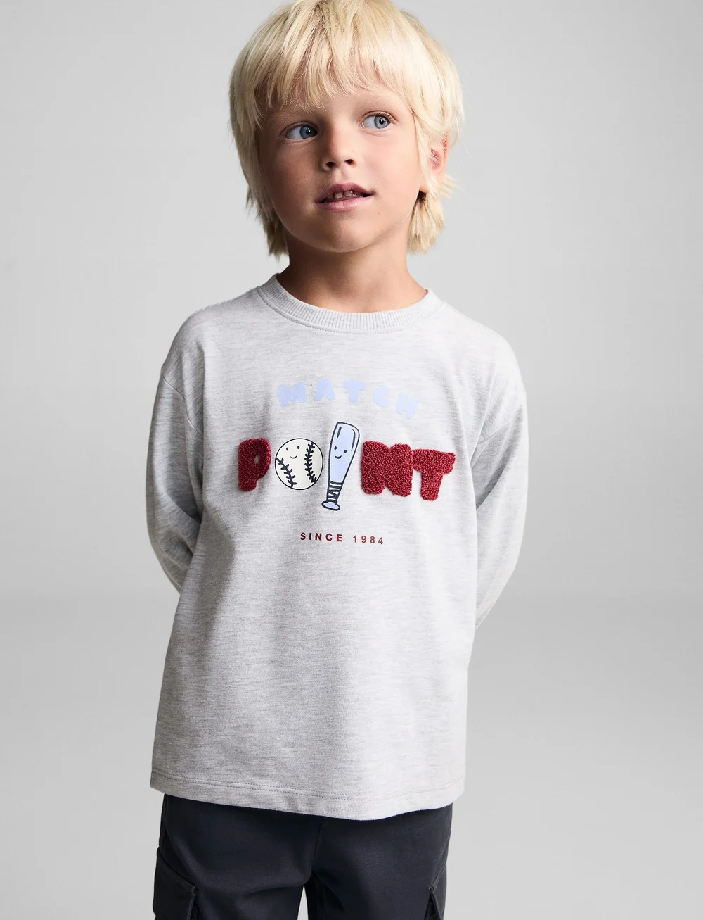 Mango - Long-sleeved t-shirt with embossed print - langærmede t-shirts - medium grey - 0