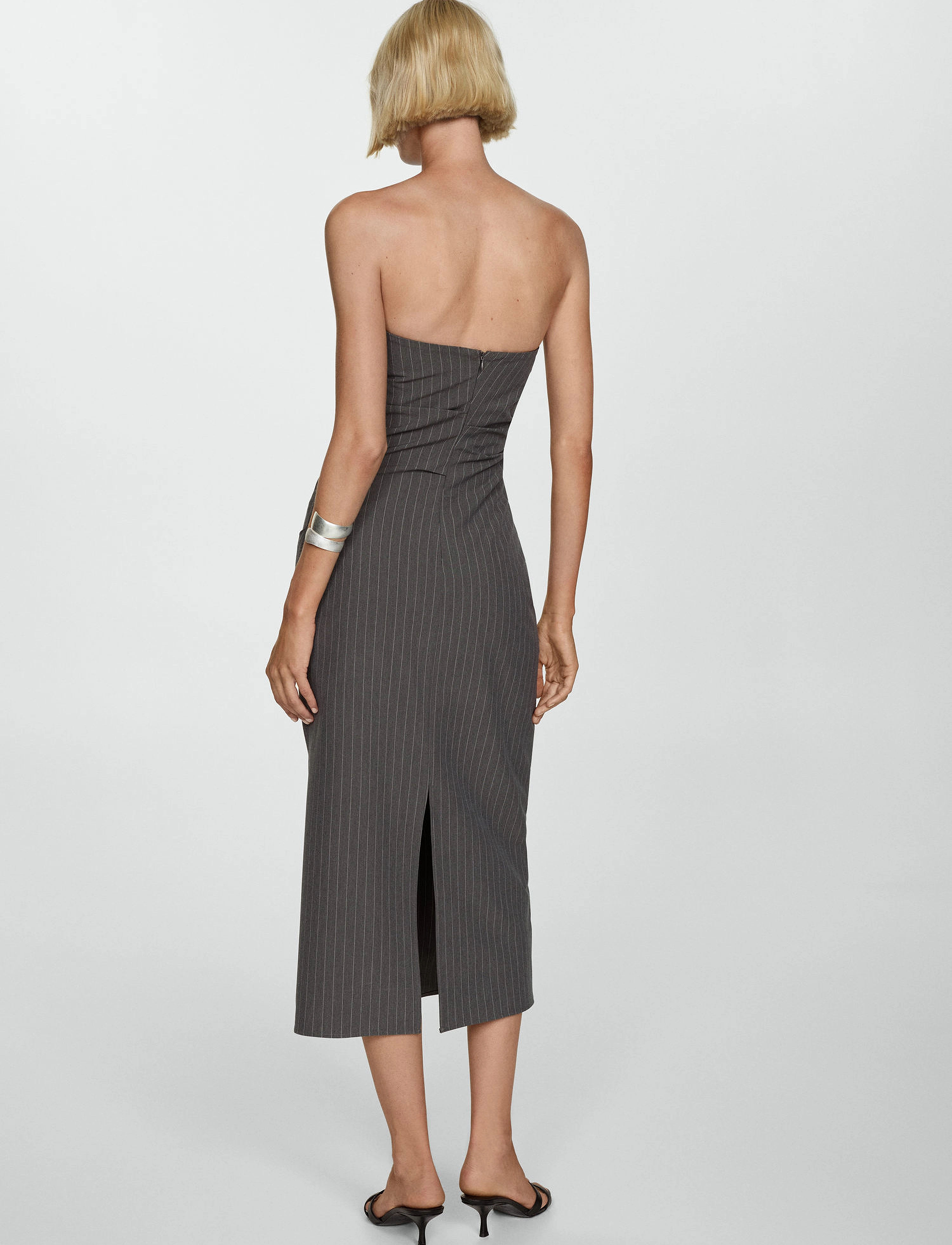 Mango - Strapless pinstripe dress - open grey - 3