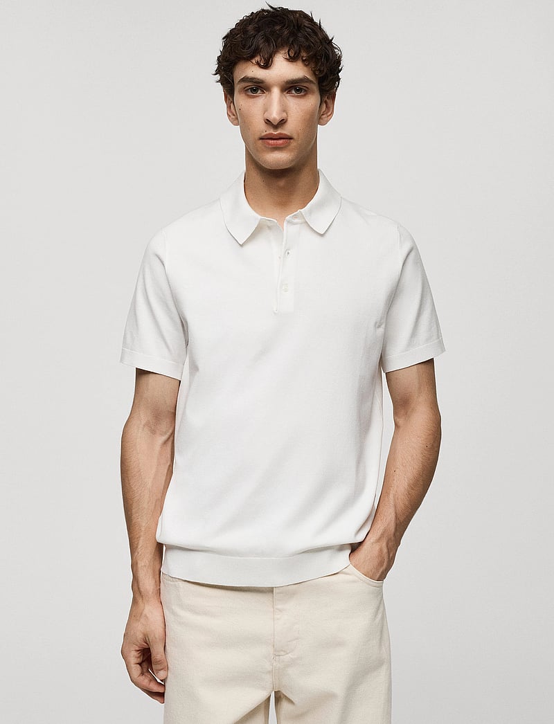 Mango - Fine-knit polo shirt - kortærmede poloer - white - 0