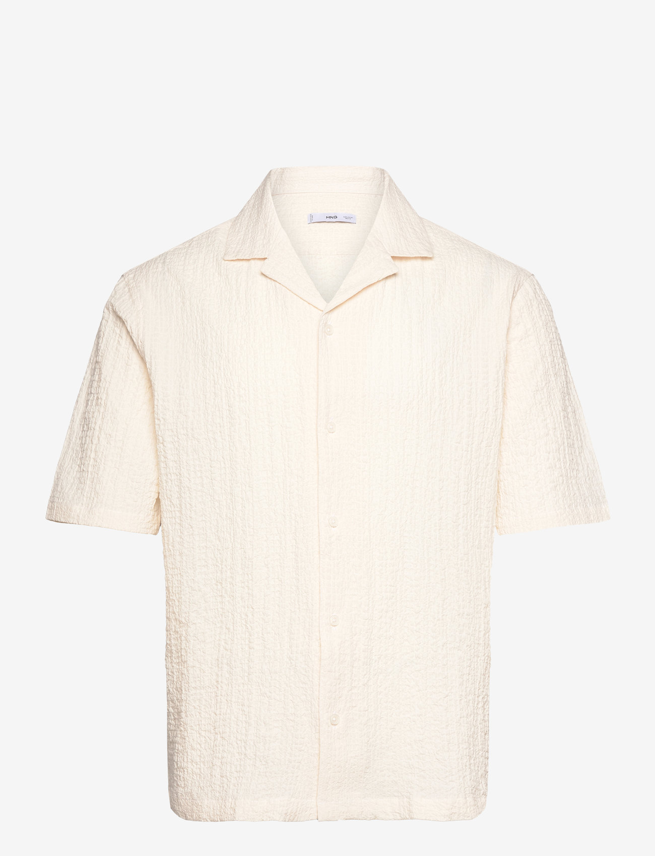 Mango - Seersucker shirt with bowling collar - kortærmede skjorter - light beige - 0