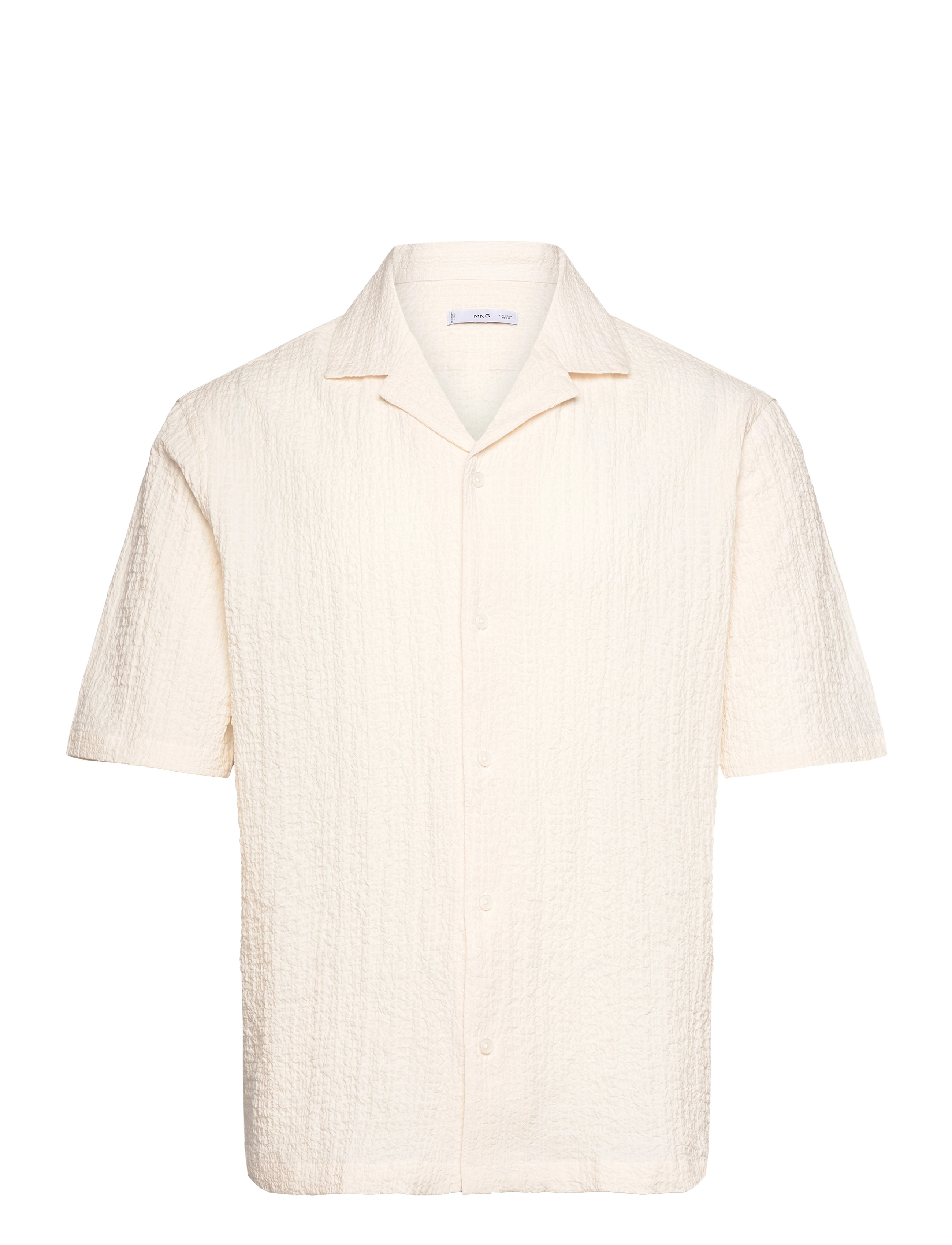 Mango Seersucker shirt with bowling collar - Mango - LIGHT BEIGE / beige