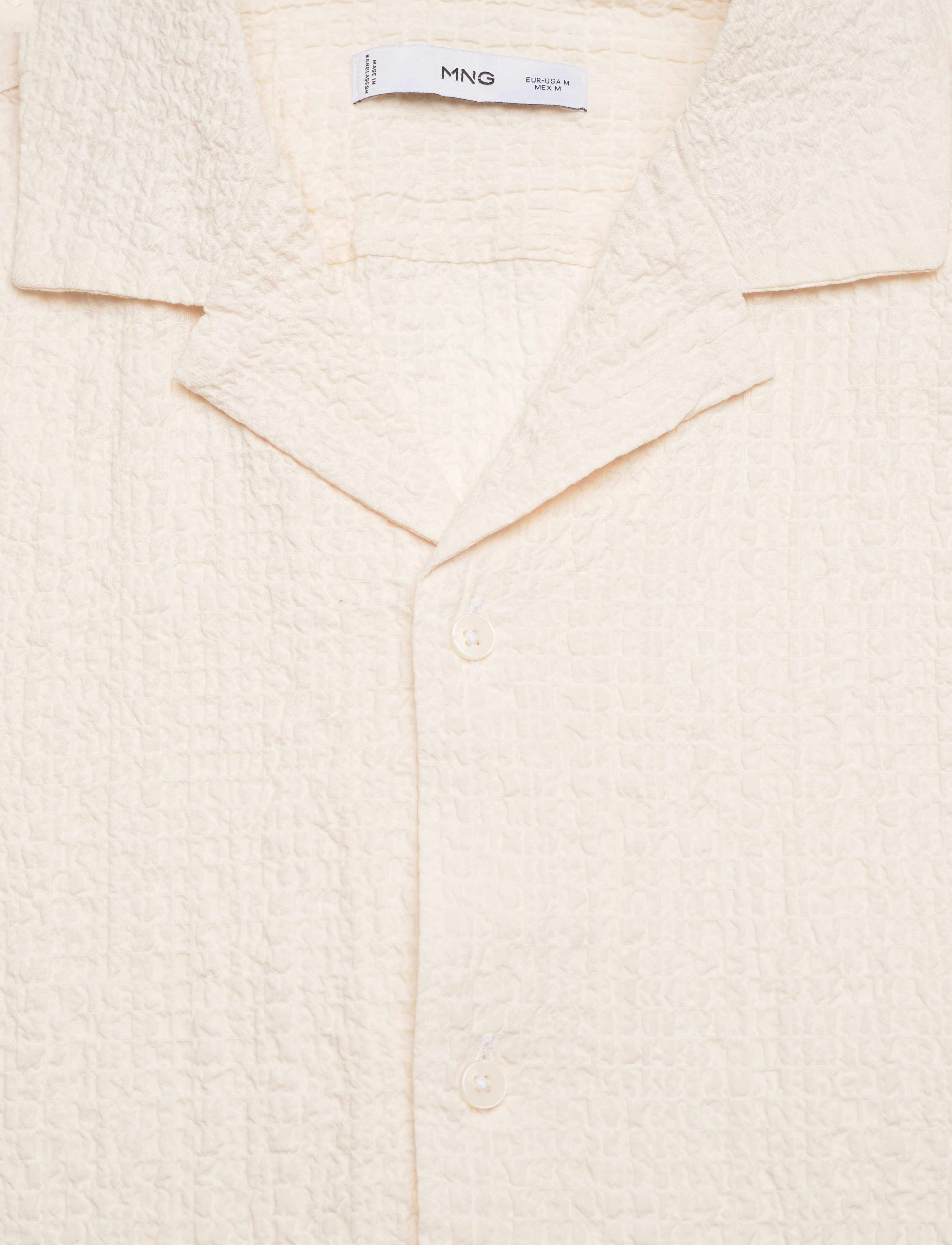 Mango - Seersucker shirt with bowling collar - light beige - 4