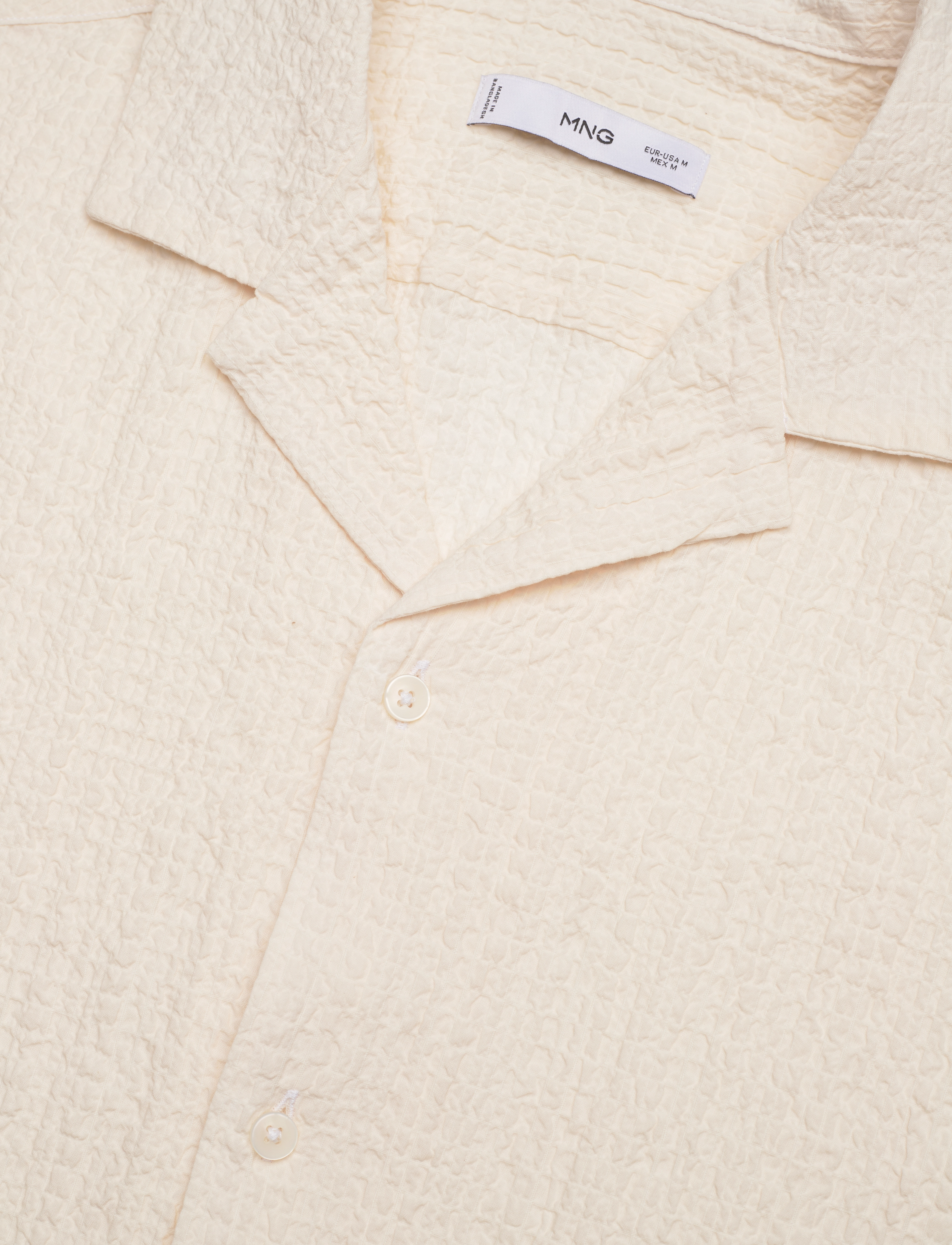 Mango - Seersucker shirt with bowling collar - light beige - 5