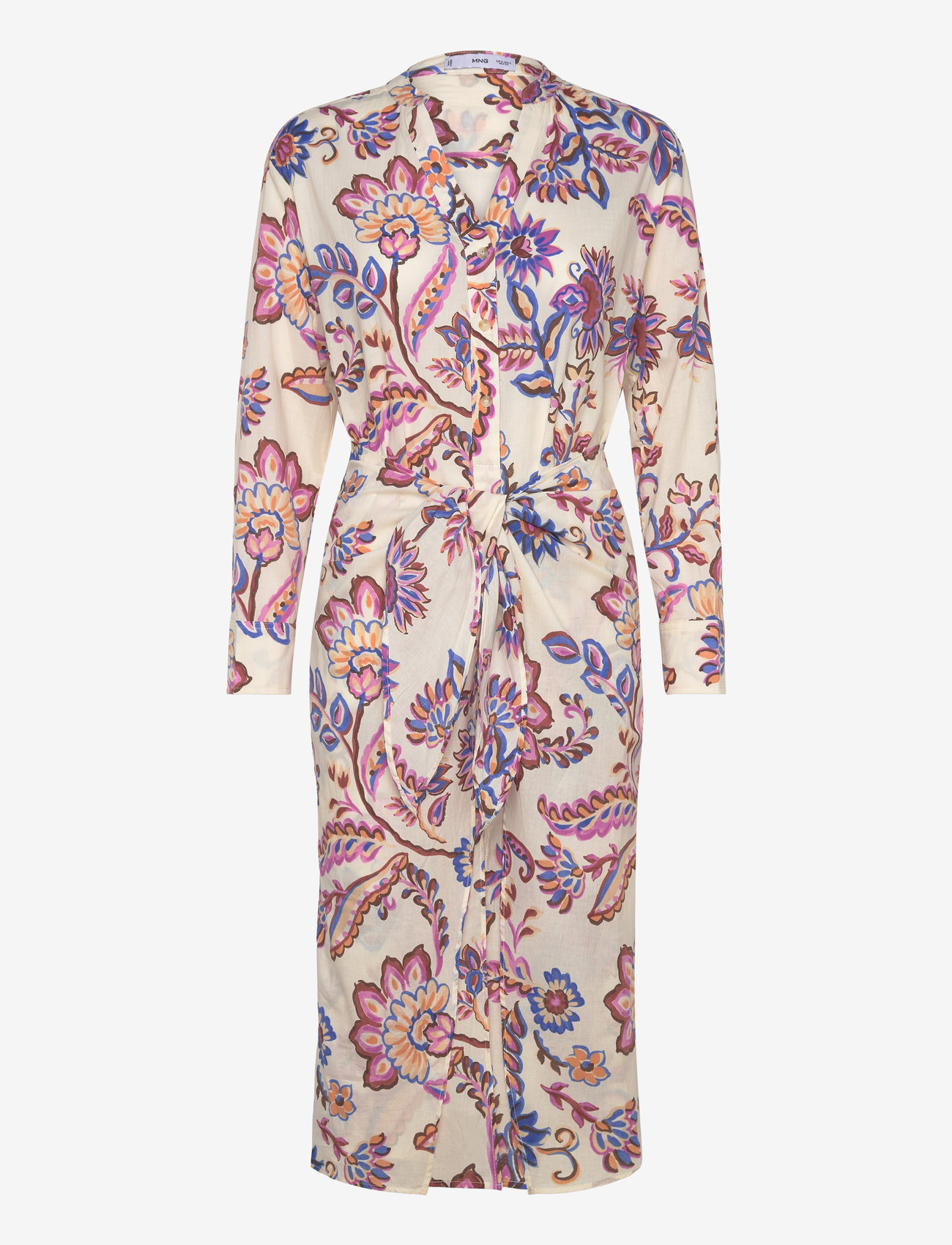 Mango - Floral print dress with bow - light beige - 1