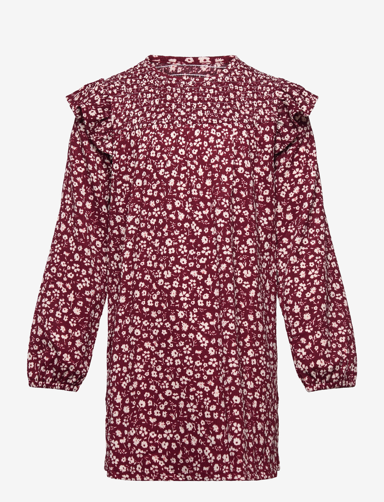 Mango - Ruched floral dress - langärmelige freizeitkleider - dark red - 0