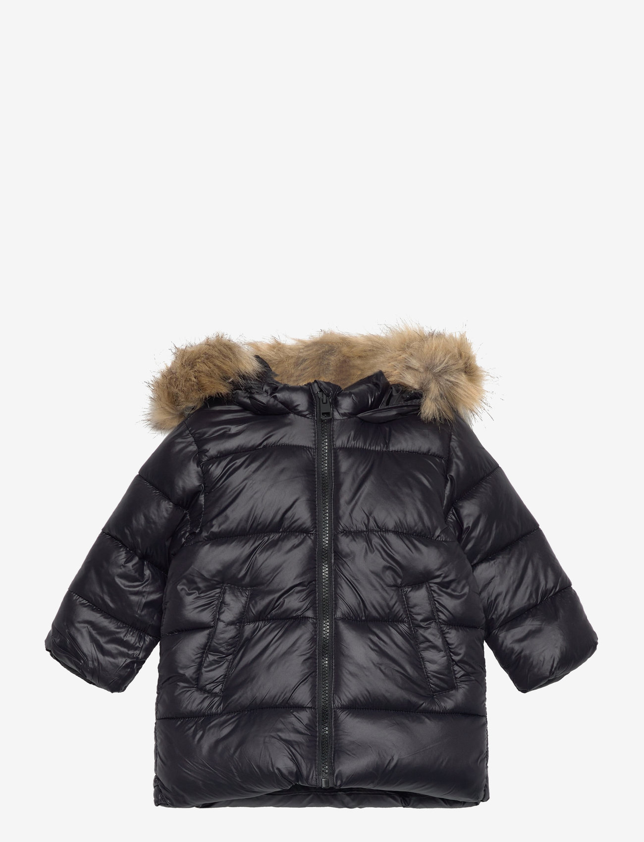 Mango - Quilted coat with fur-effect hood - black - 0