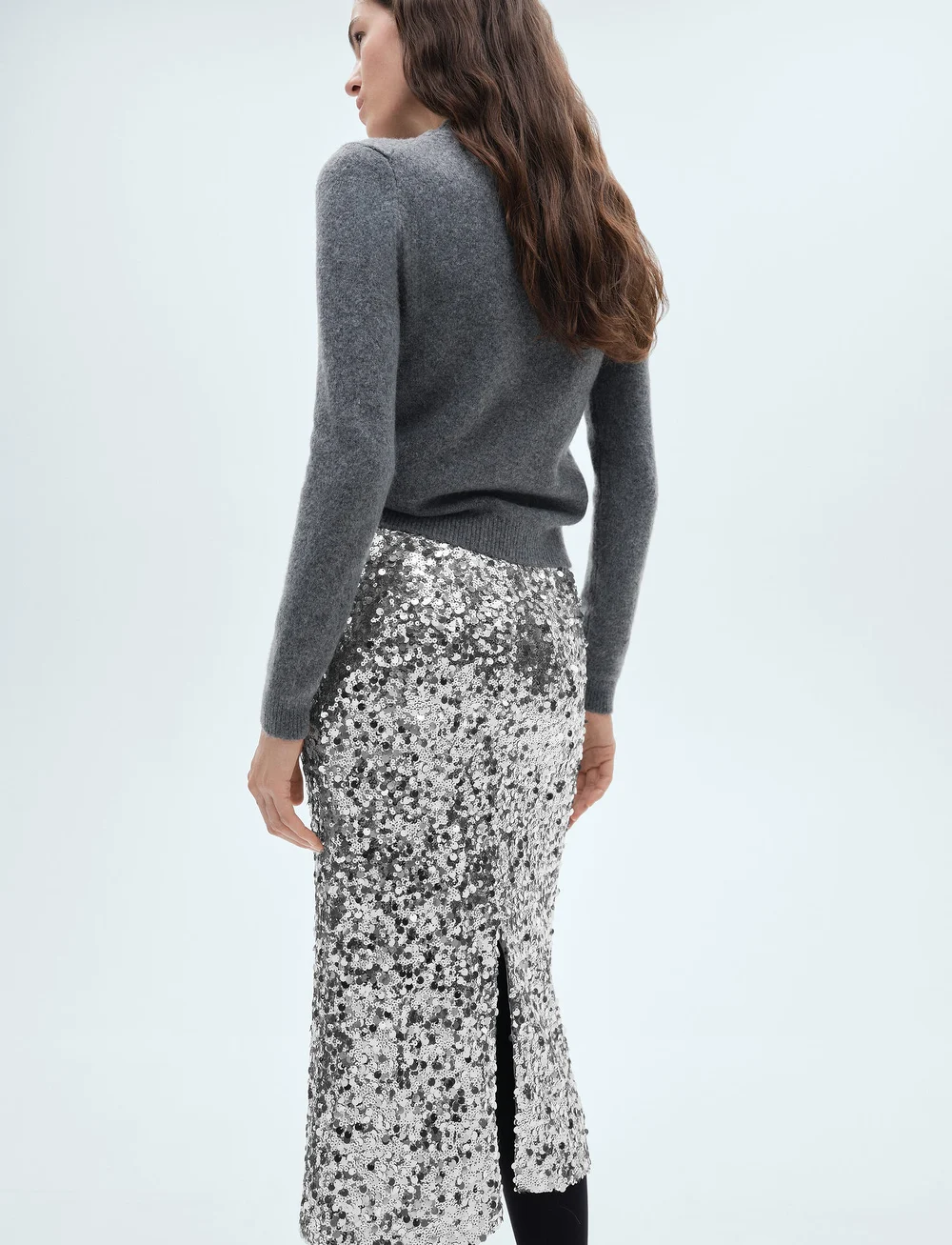 Mango - Sequin midi skirt - paljettkjolar - silver - 3