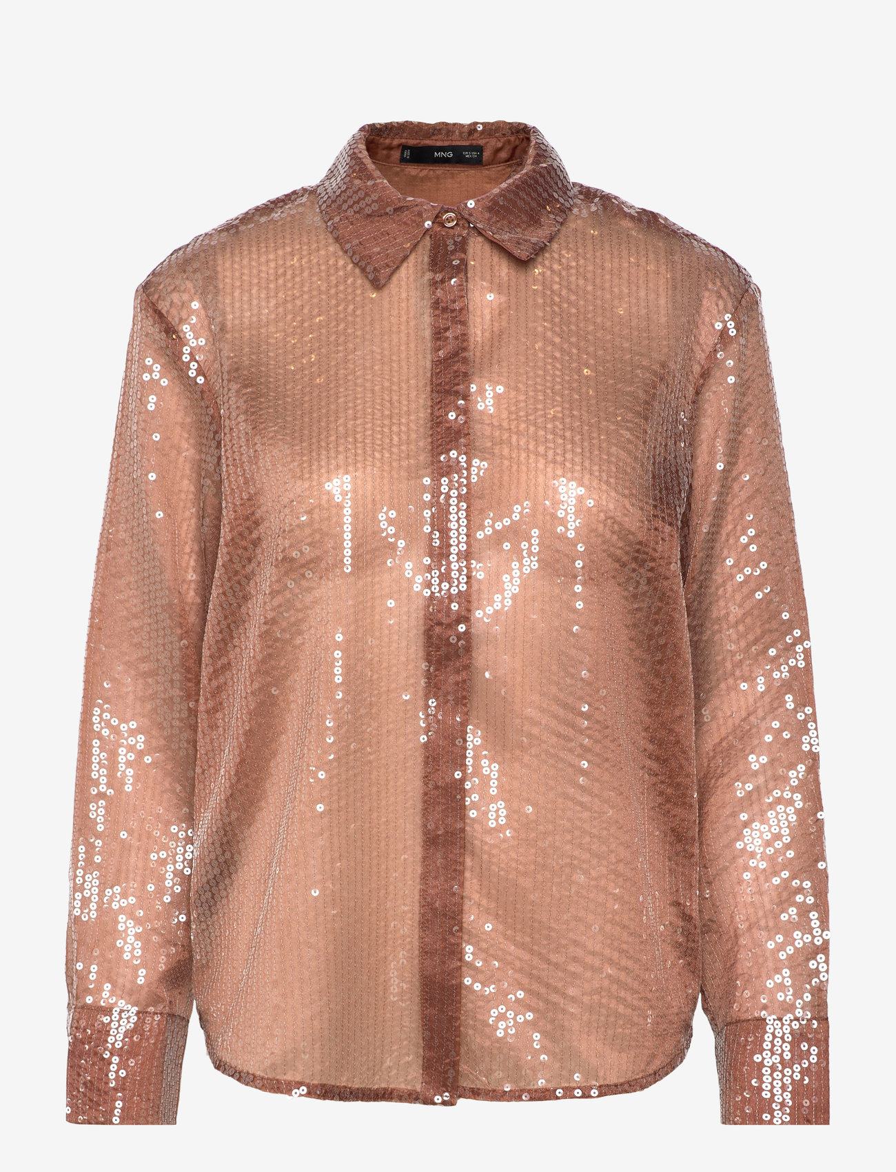 Mango - Semi-transparent sequined shirt - langærmede skjorter - brown - 0