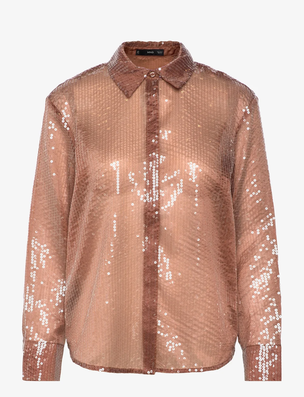 Mango - Semi-transparent sequined shirt - langærmede skjorter - brown - 1
