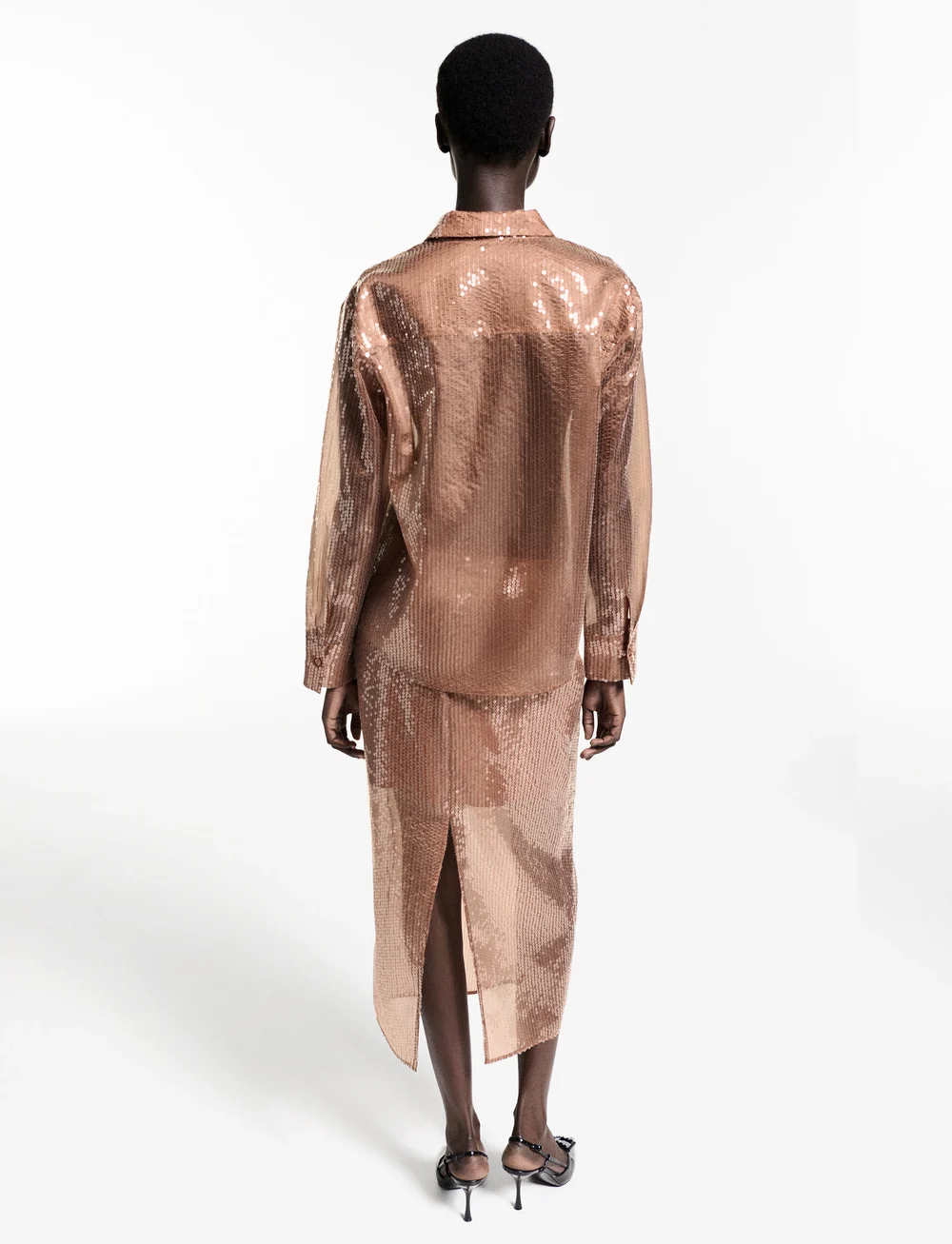 Mango - Semi-transparent sequined shirt - langærmede skjorter - brown - 3