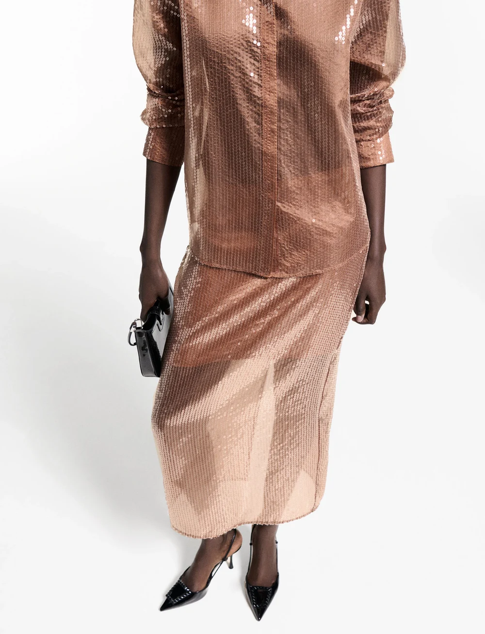 Mango - Sequin midi skirt - paillet nederdele - brown - 0