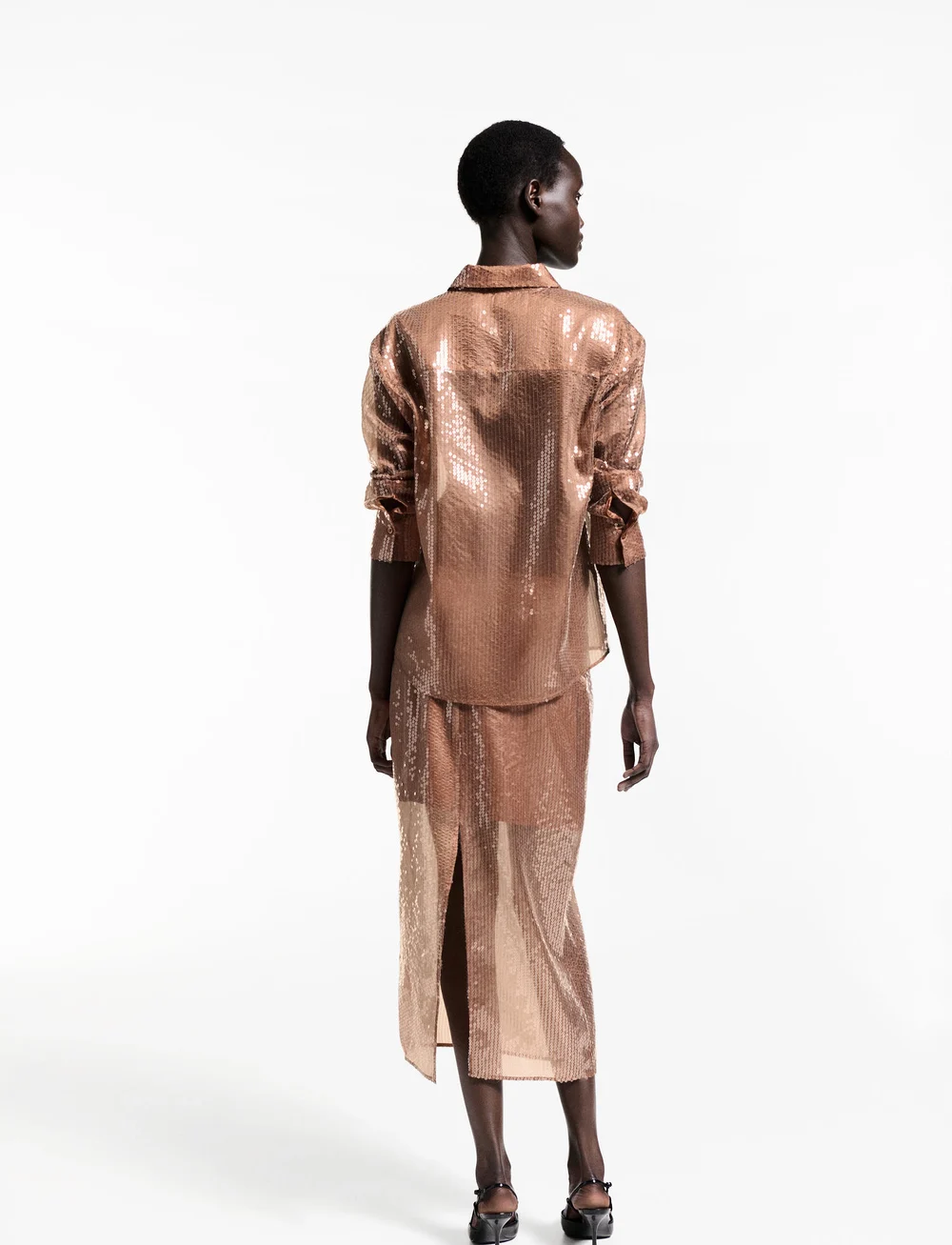 Mango - Sequin midi skirt - paillet nederdele - brown - 3