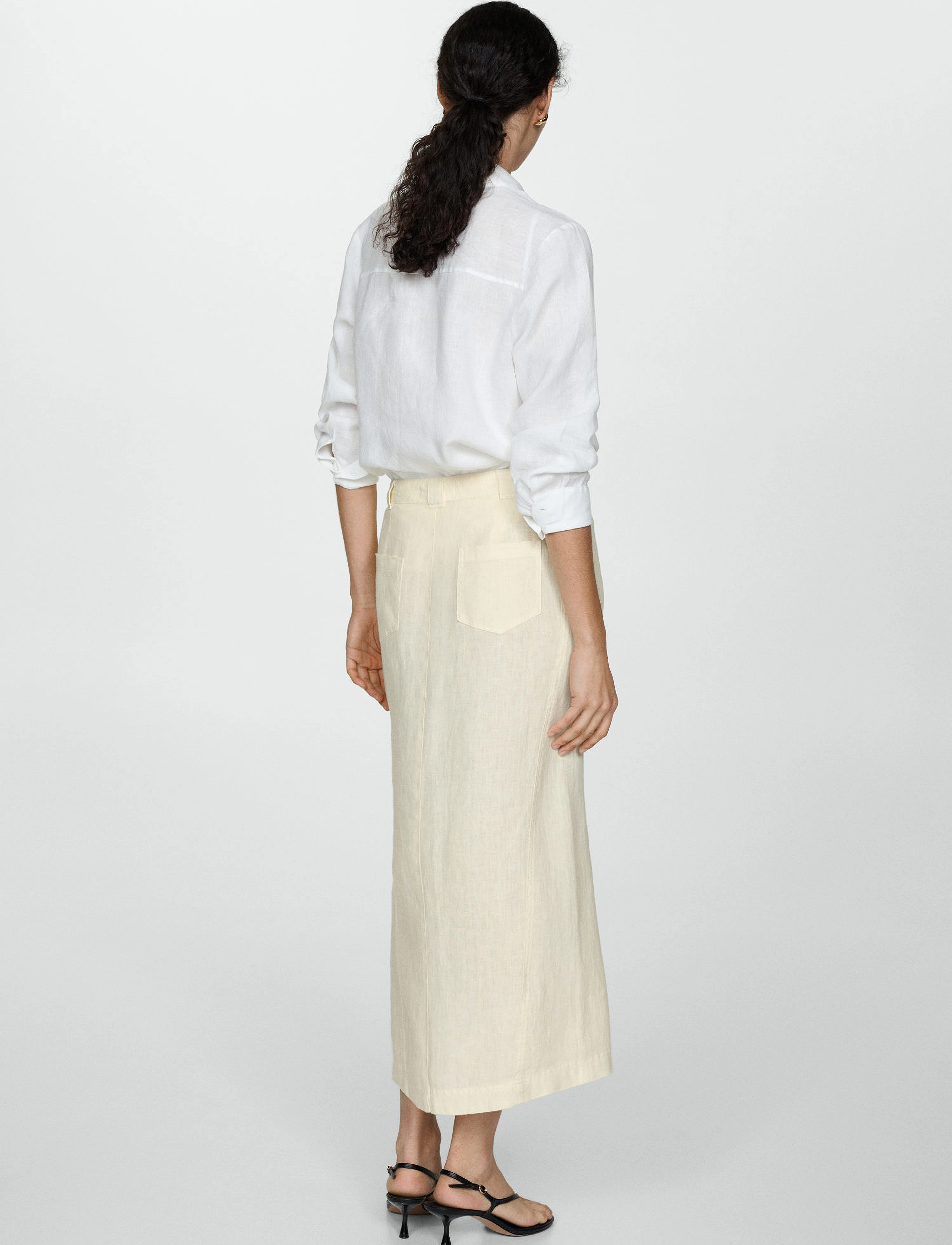 Mango - Linen skirt with slit - midihameet - yellow - 2