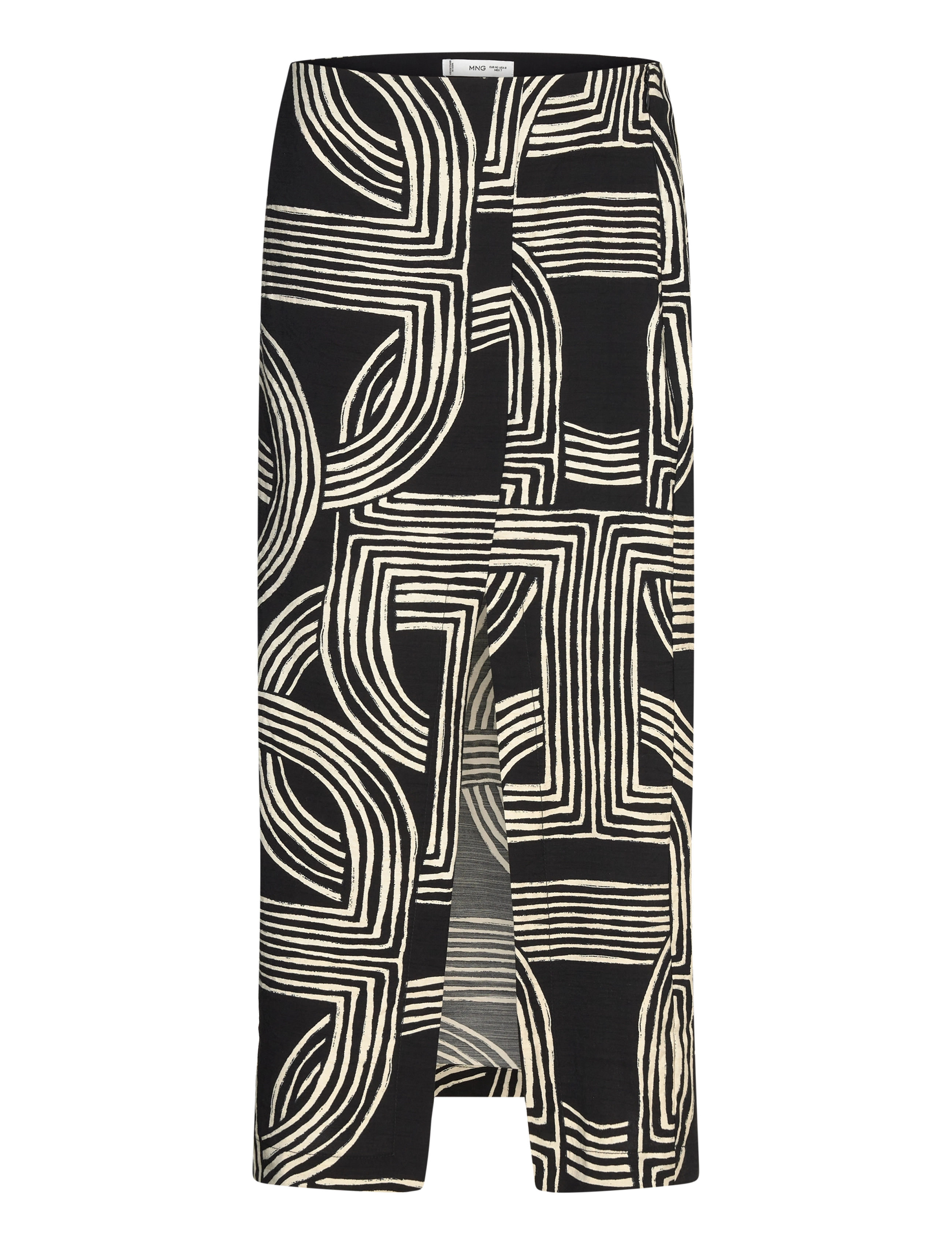 Mango - Printed skirt with slit - black - 1