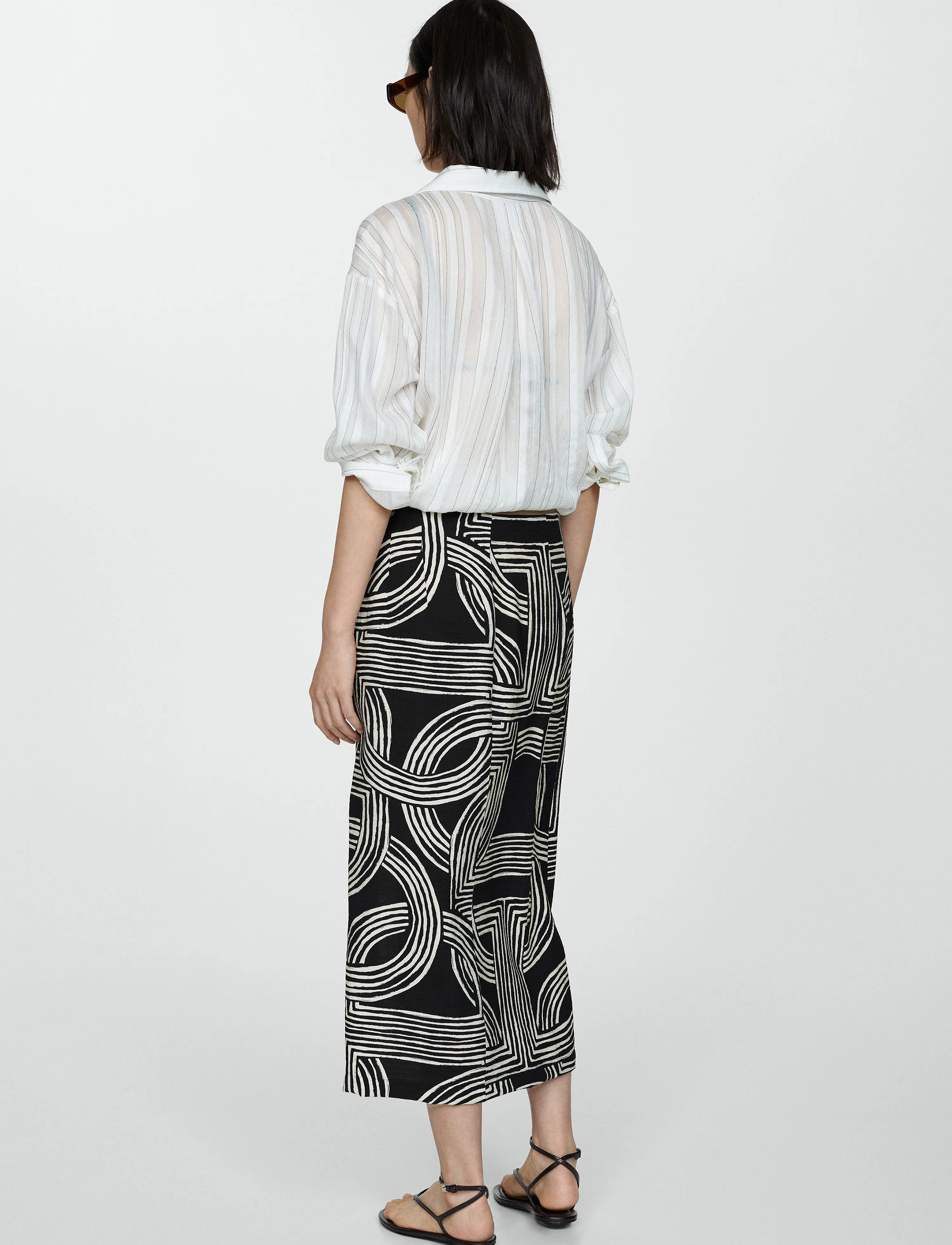 Mango - Printed skirt with slit - black - 3