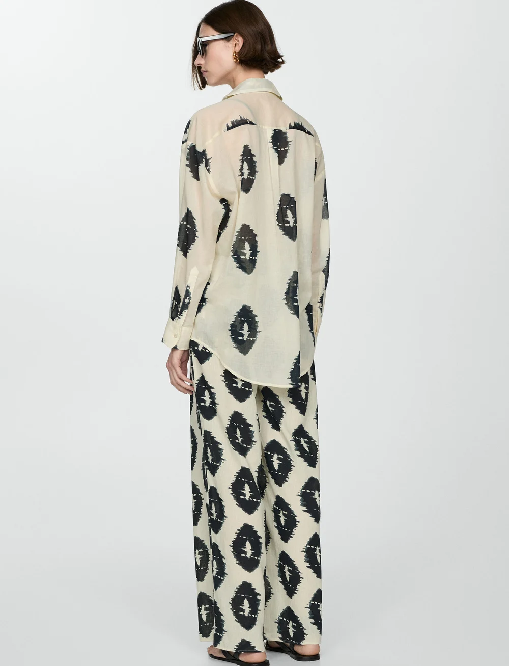 Mango - Wideleg printed trousers - bukser med brede ben - light beige - 3