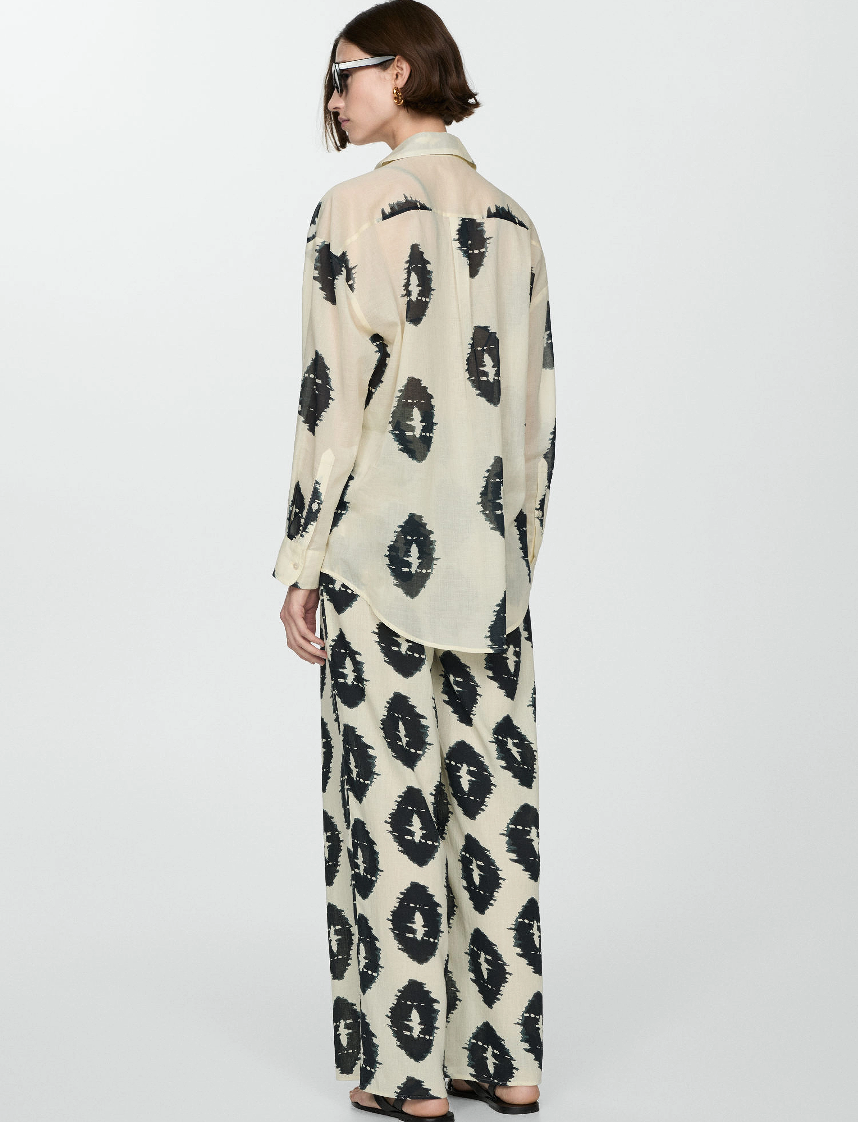Mango - Wideleg printed trousers - vida byxor - light beige - 3