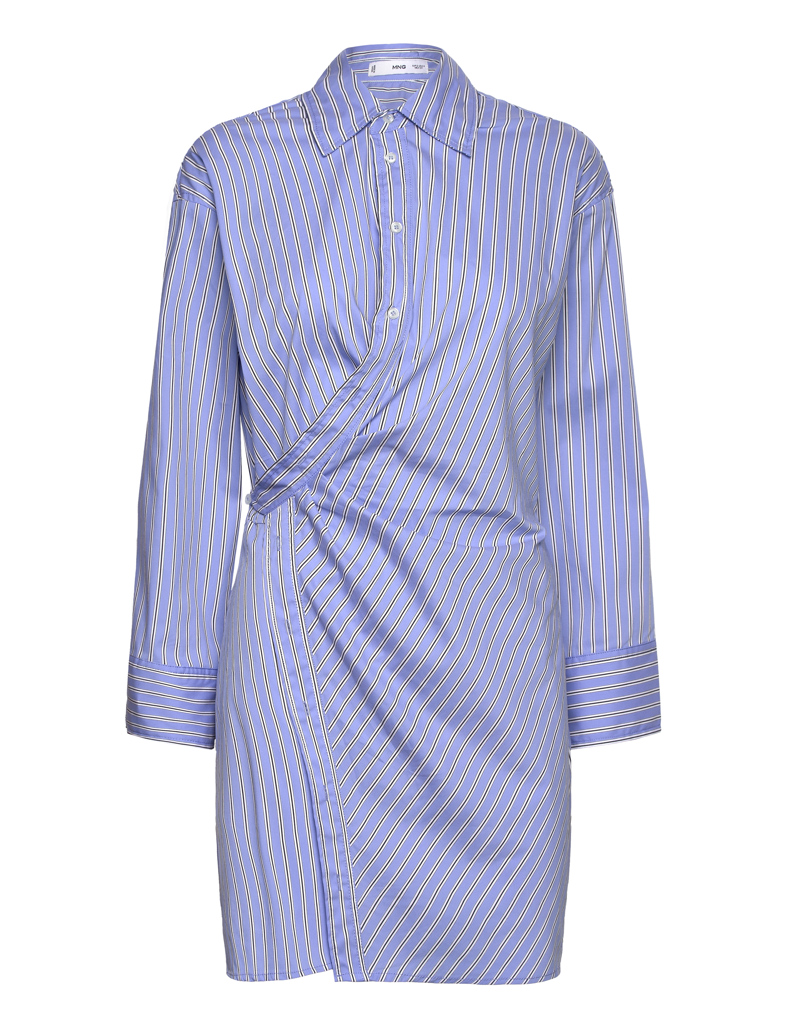 Striped wrap shirt dress - MEDIUM BLUE