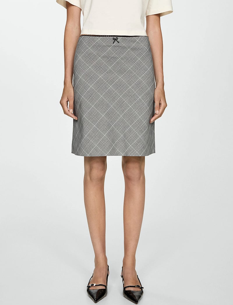 Mango - Check skirt with decorative bow - kurze röcke - grey - 0