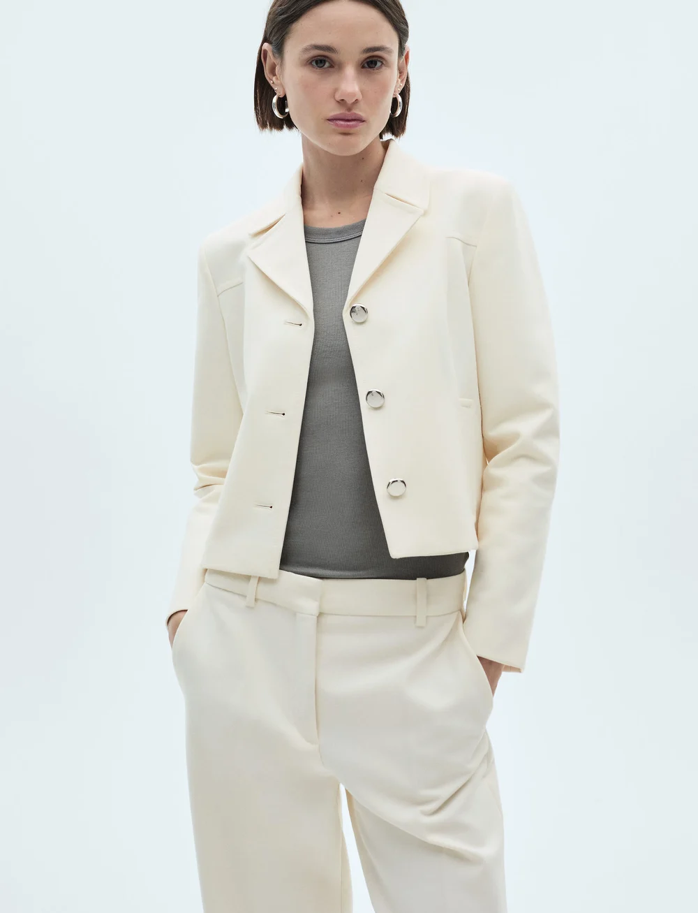 Mango - Jacket with lapels and metal buttons - enkelknäppta kavajer - light beige - 0