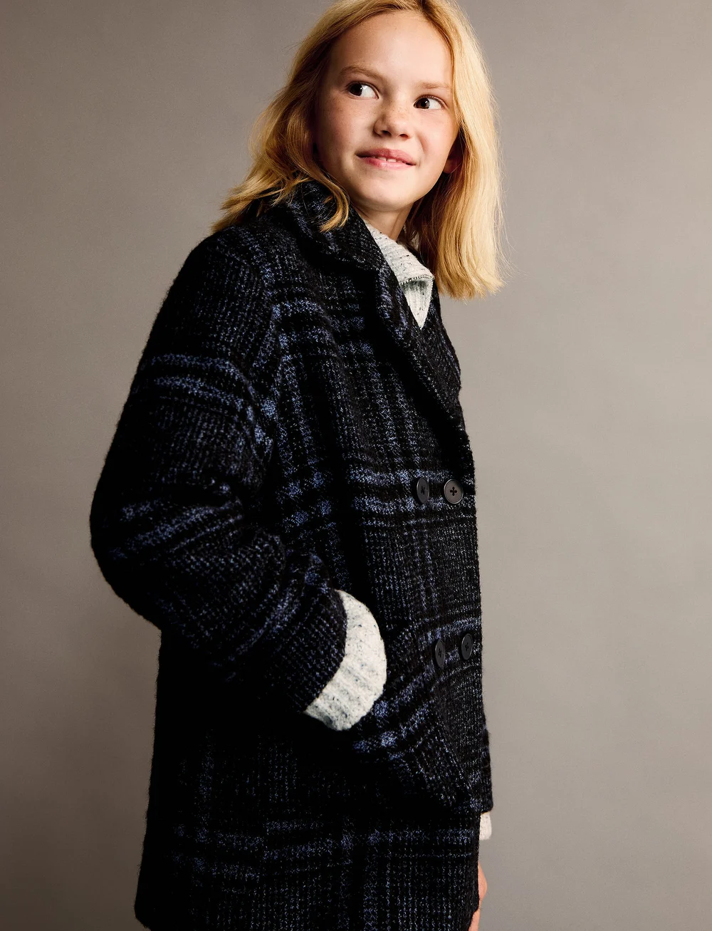 Mango - Checked wool-blend coat - mäntel - medium blue - 0