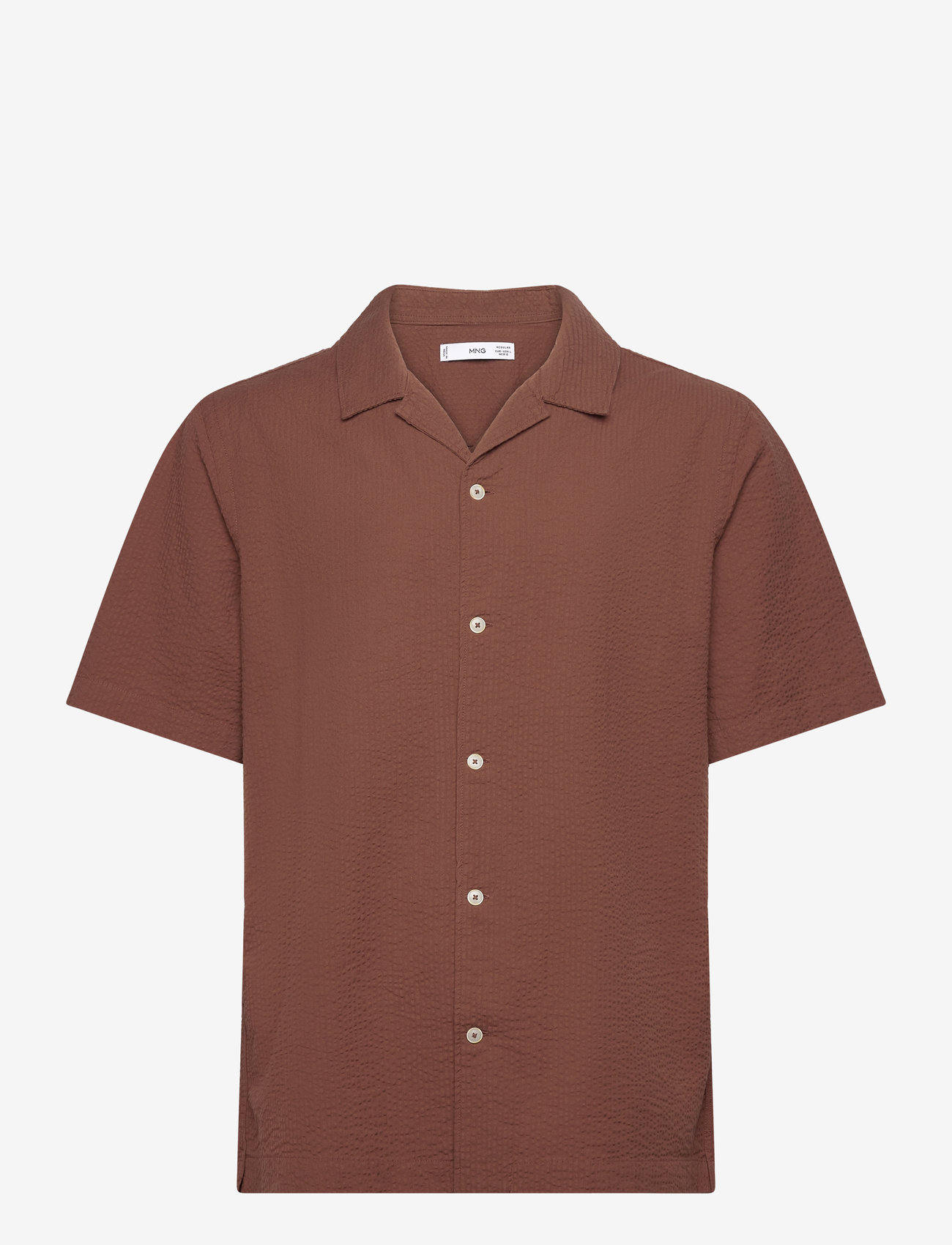 Mango - Regular-fit 100% seersucker cotton shirt - kortärmade skjortor - dark red - 0