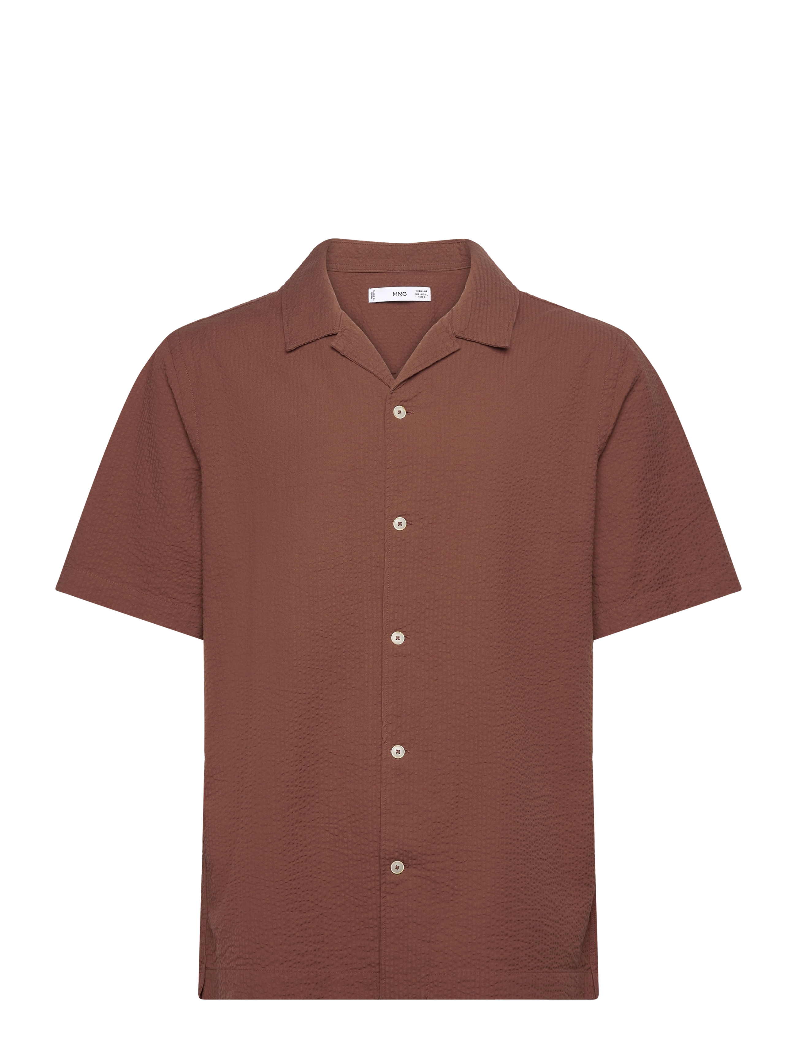 Mango Regular-fit 100% seersucker cotton shirt - Riided - DARK RED / brown