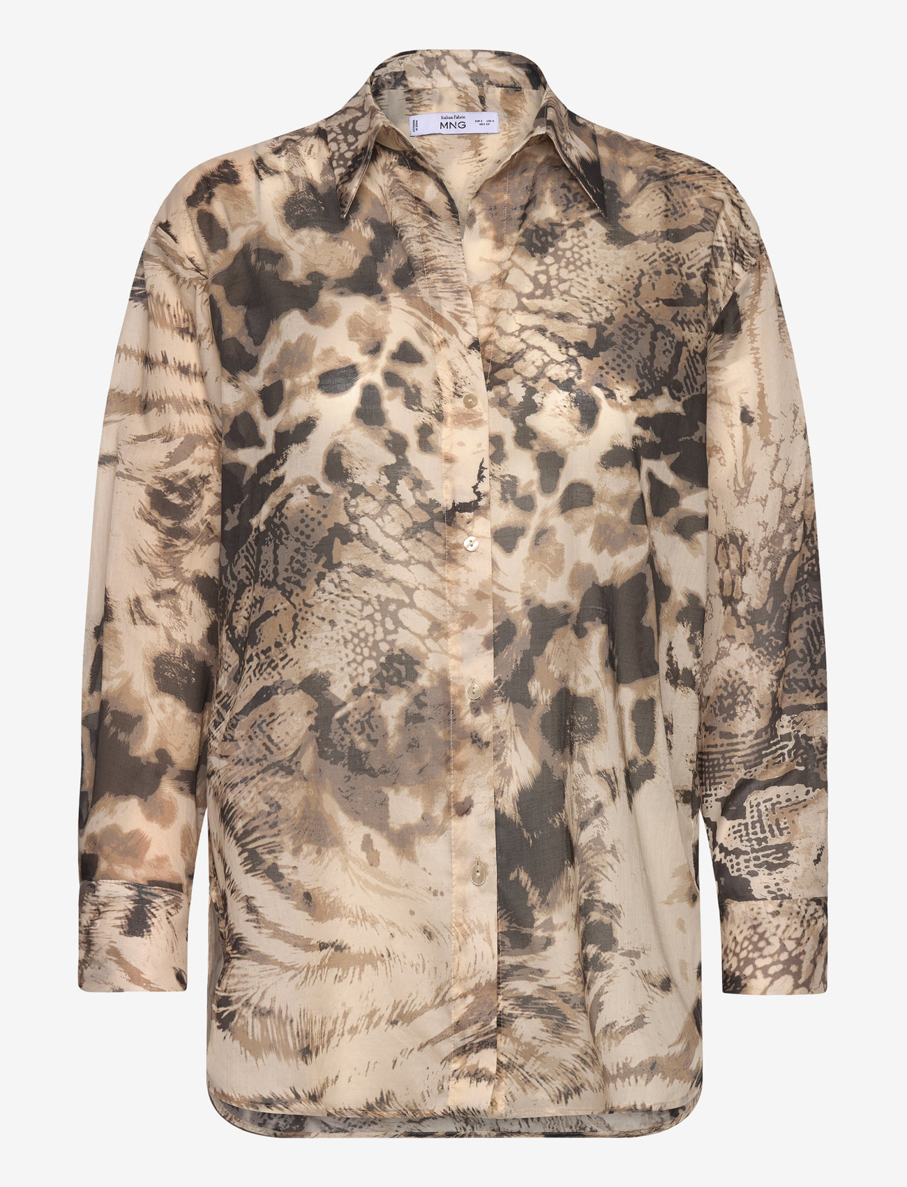 Mango - Semi-transparent animal-print shirt - langärmlige hemden - light beige - 0