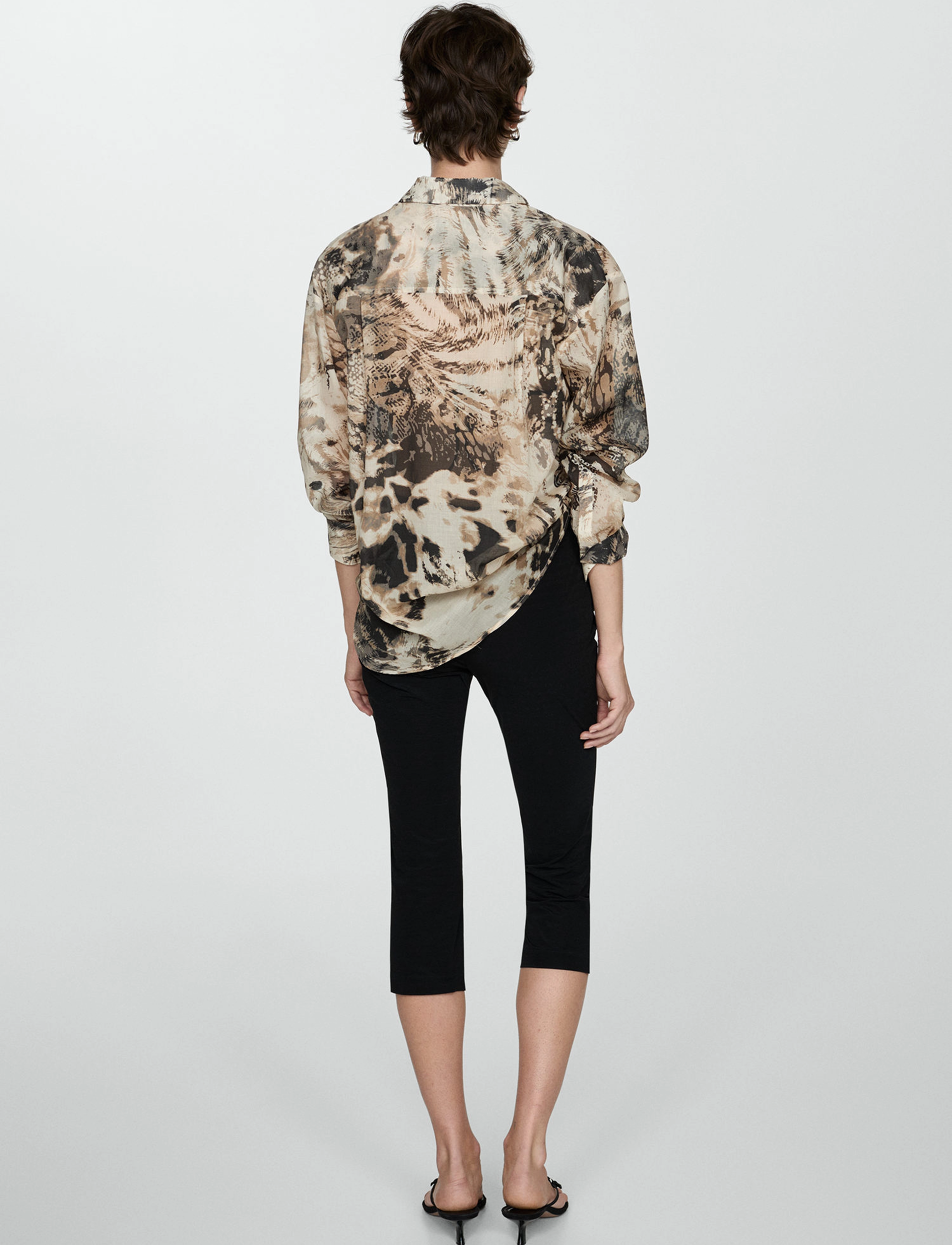 Mango - Semi-transparent animal-print shirt - langærmede skjorter - light beige - 3