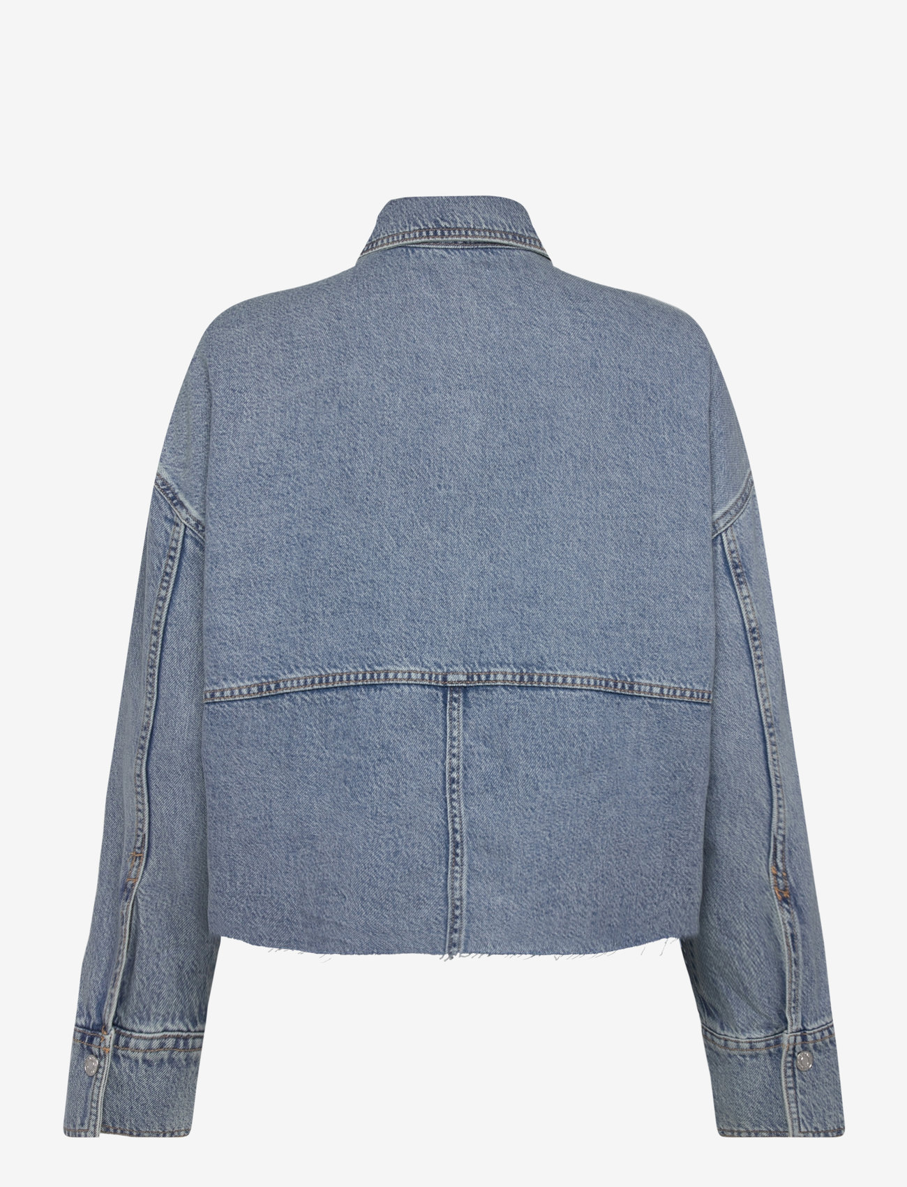 Mango - Denim overshirt with frayed hem - open blue - 1