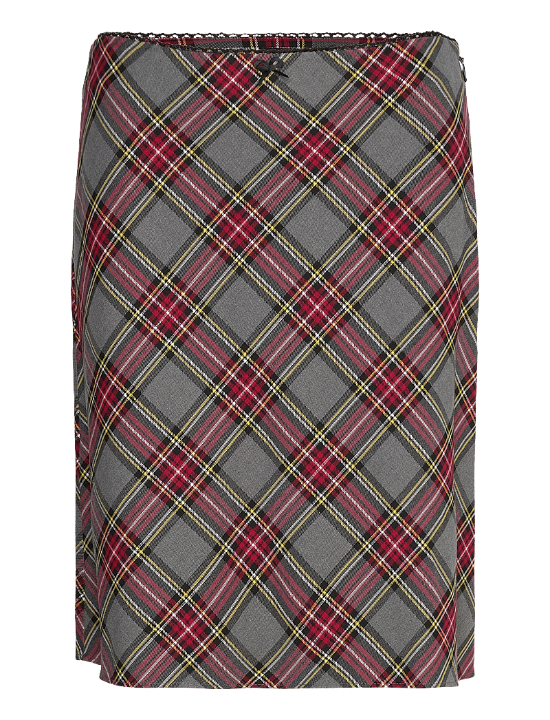 Mango - Check skirt with lace finish - korte nederdele - red - 1