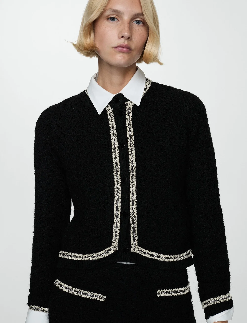 Mango - Bicolour tweed jacket - koftor - black - 0